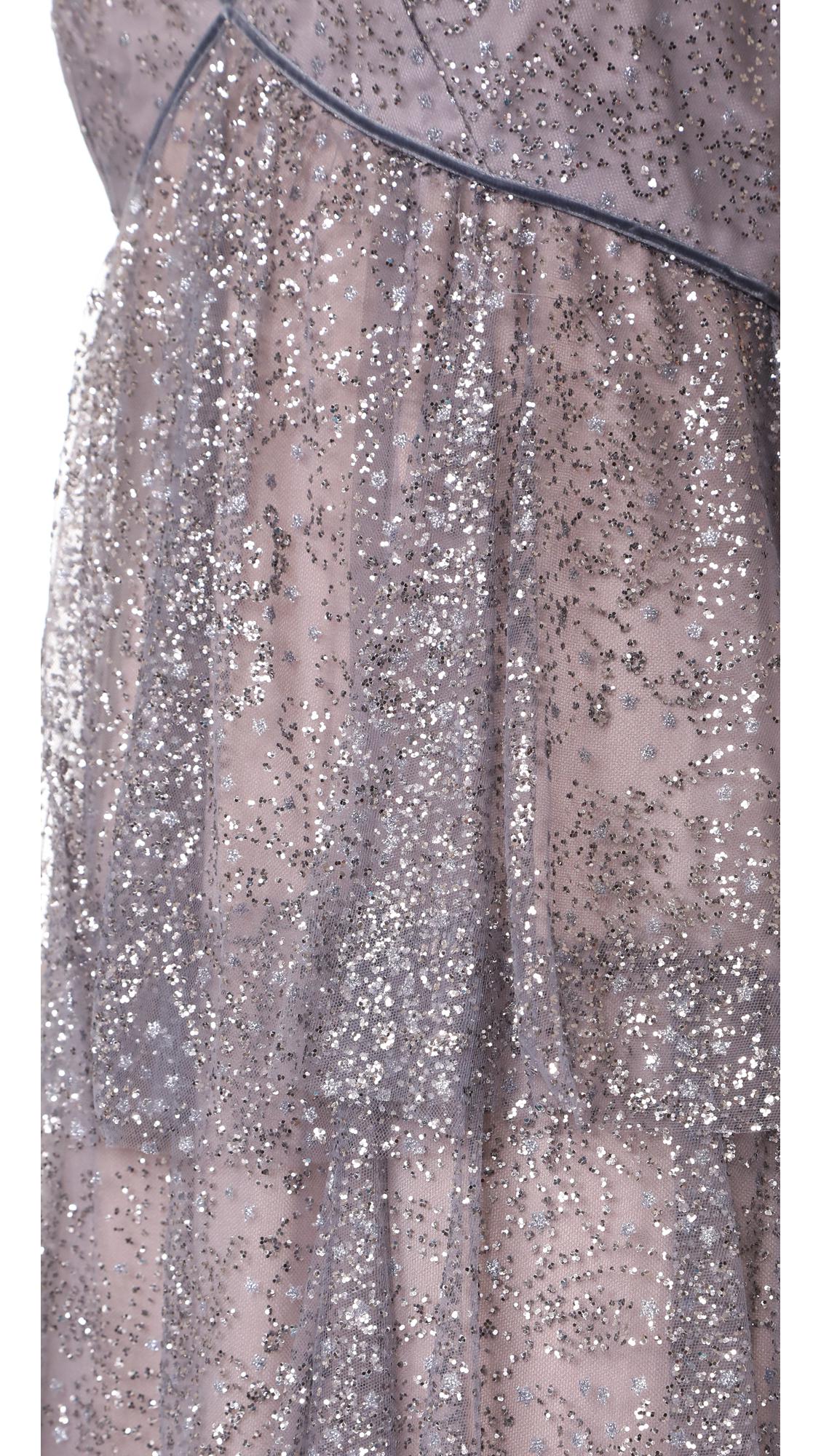 marchesa notte glitter tulle tiered gown