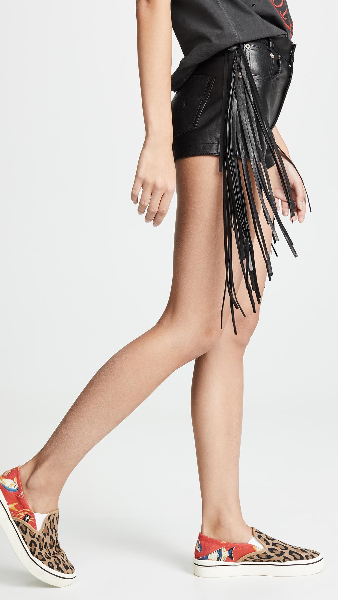 R13 Fringe Leather Short in Black | Lyst