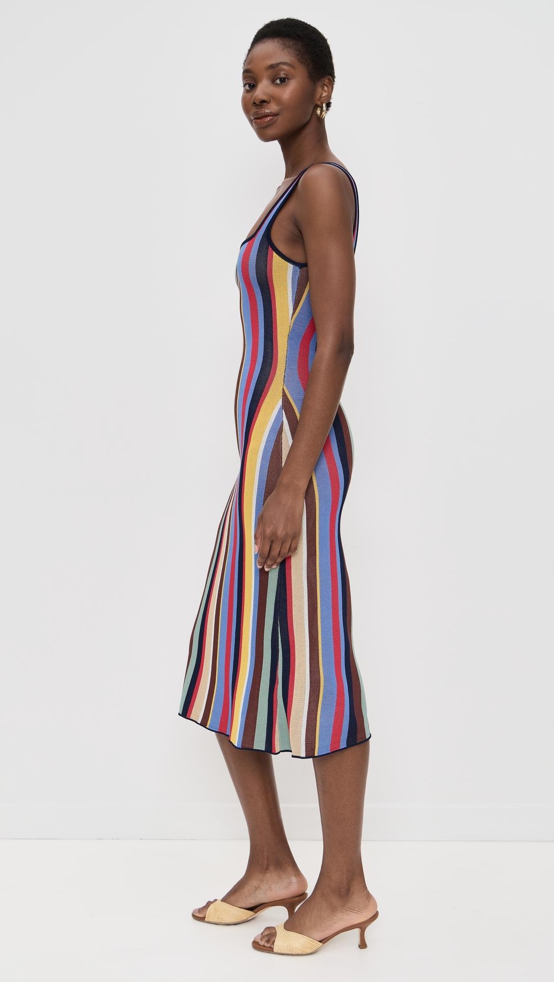 staud brown and white striped dress STAUD, Wylie Dress in Dark Oak Micro Stripe, Size 12