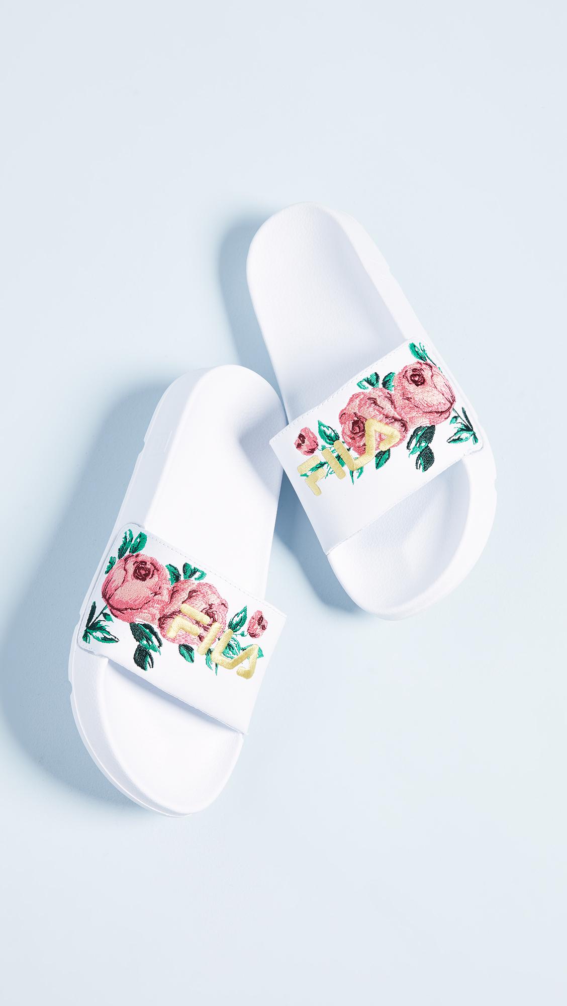 Fila Drifter Embroidery Slides in White | Lyst