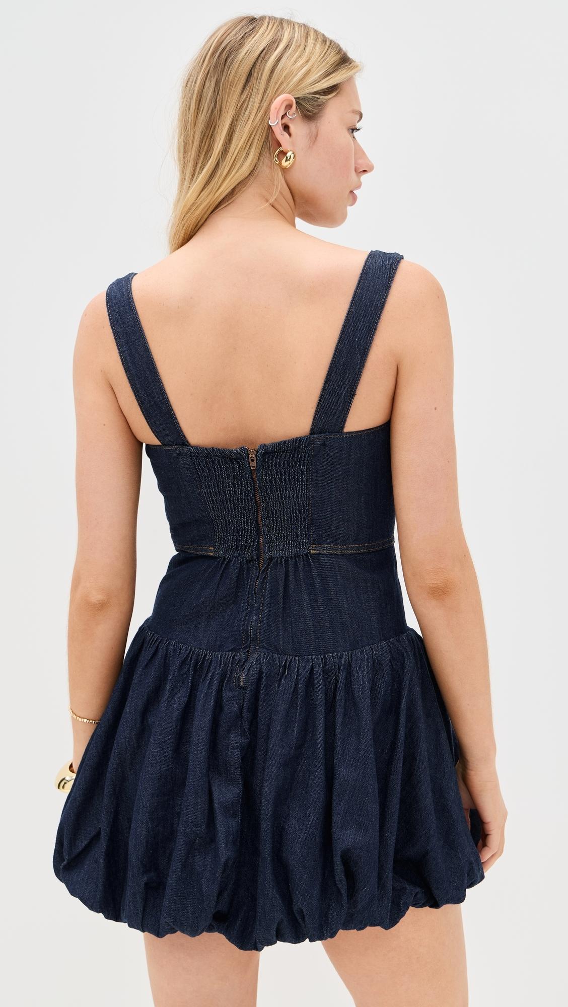 arella denim mini dress Reformation Arella Denim Pleated Mini Dress