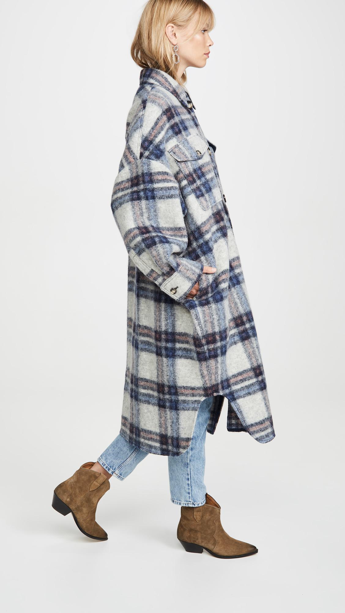 Étoile Isabel Marant Gabrion Checked Wool Coat in Ecru,Blue (Blue) - Lyst