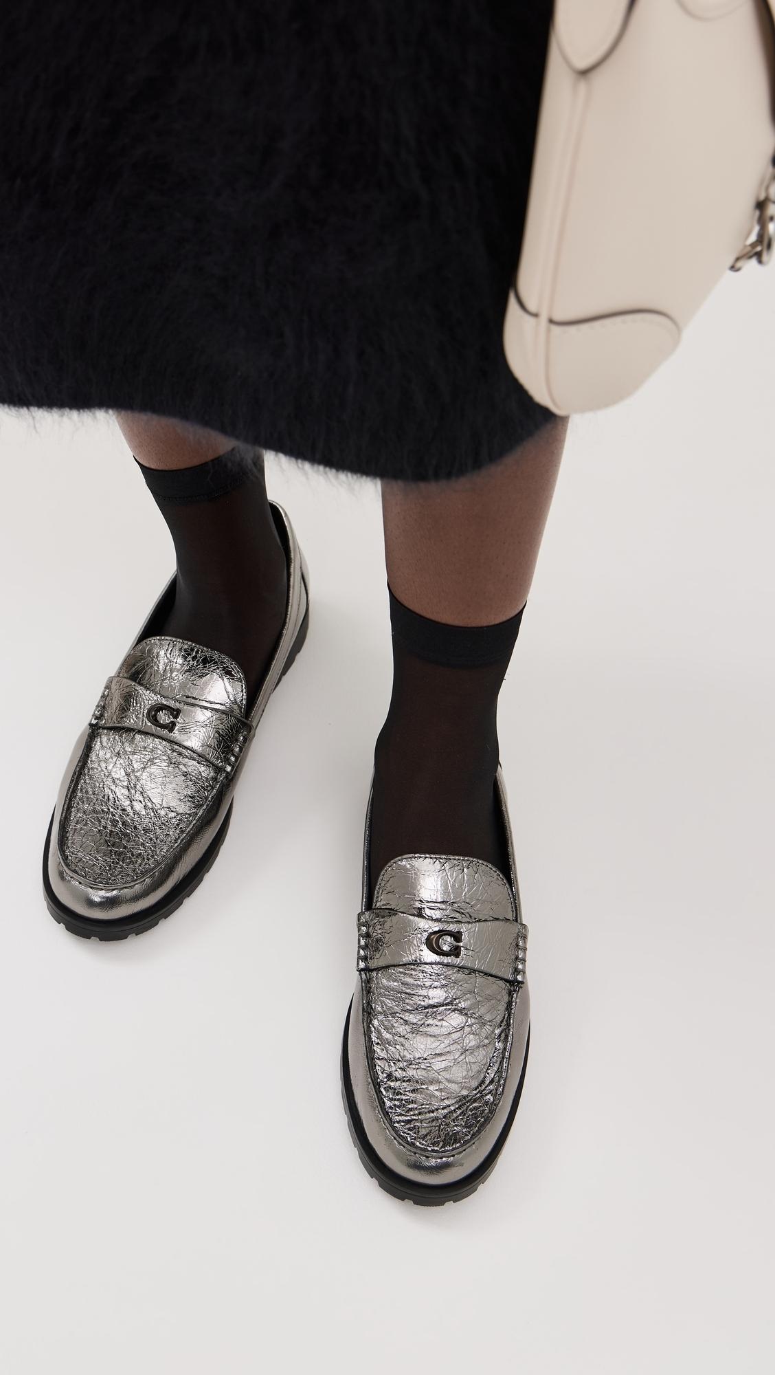 CoachコーチJocelyn Crinkle Leather Logo Loafersローファー COACH Jocelyn Crinkle Leather Logo Loafers in White | Lyst