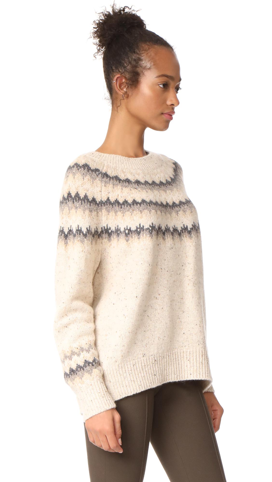 Vince Fair Isle Cashmere Sweater in Natural | Lyst