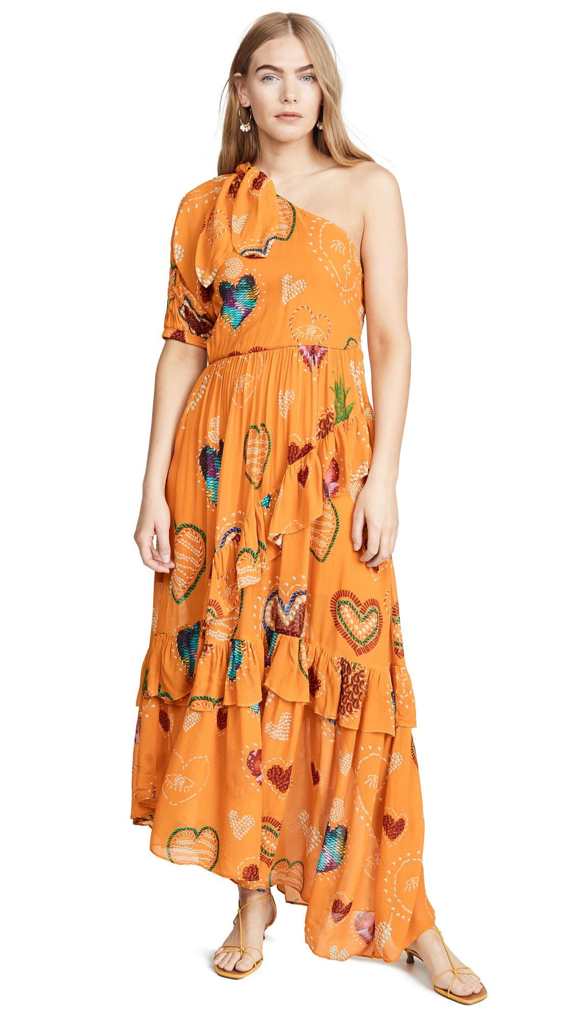 FARM Rio Synthetic Yellow Hearts One Shoulder Dress in Orange - Lyst