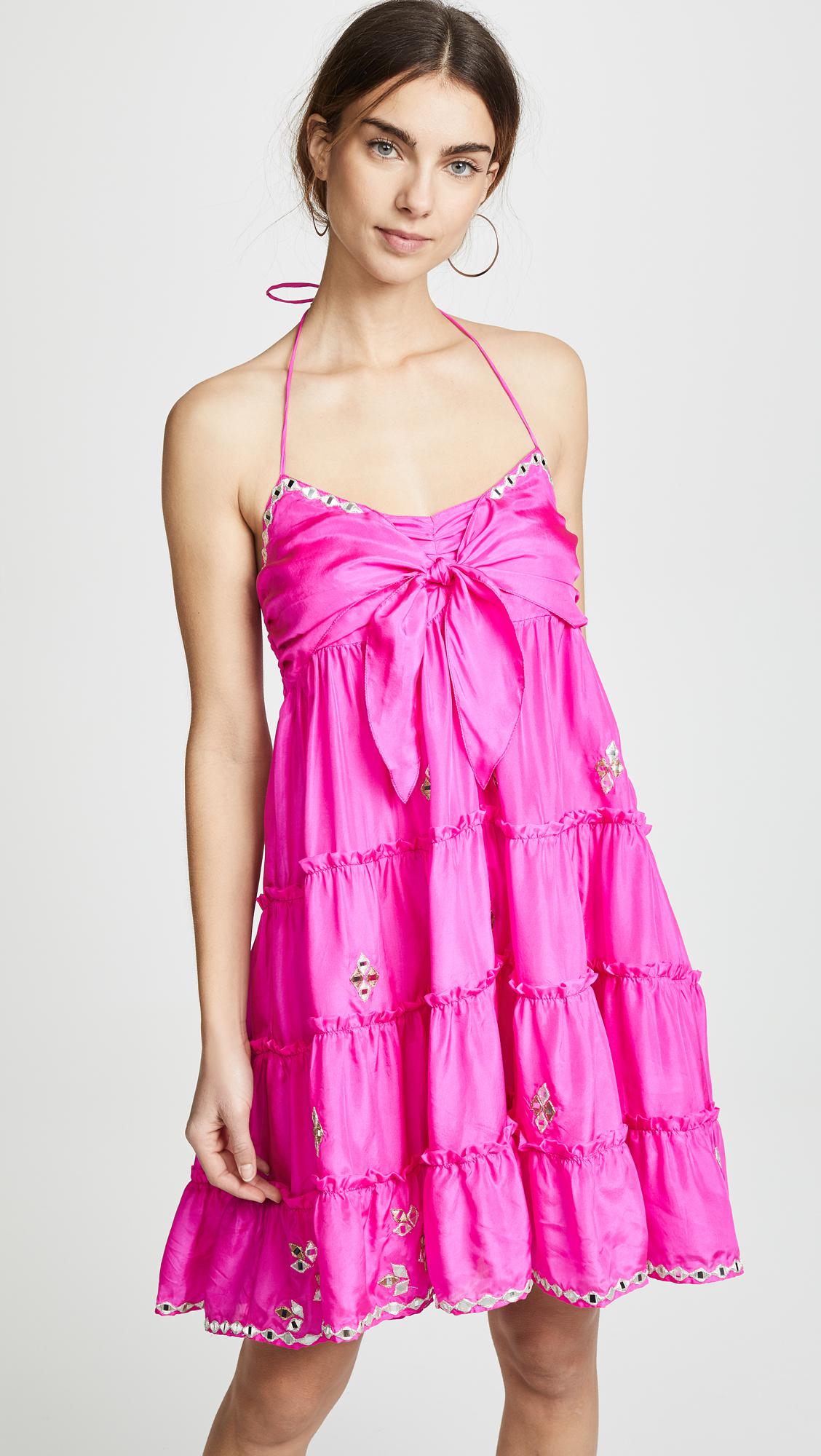 Juliet Dunn Silk Bow Tie Front Dress With Mirror Detailing in Fuchsia ...