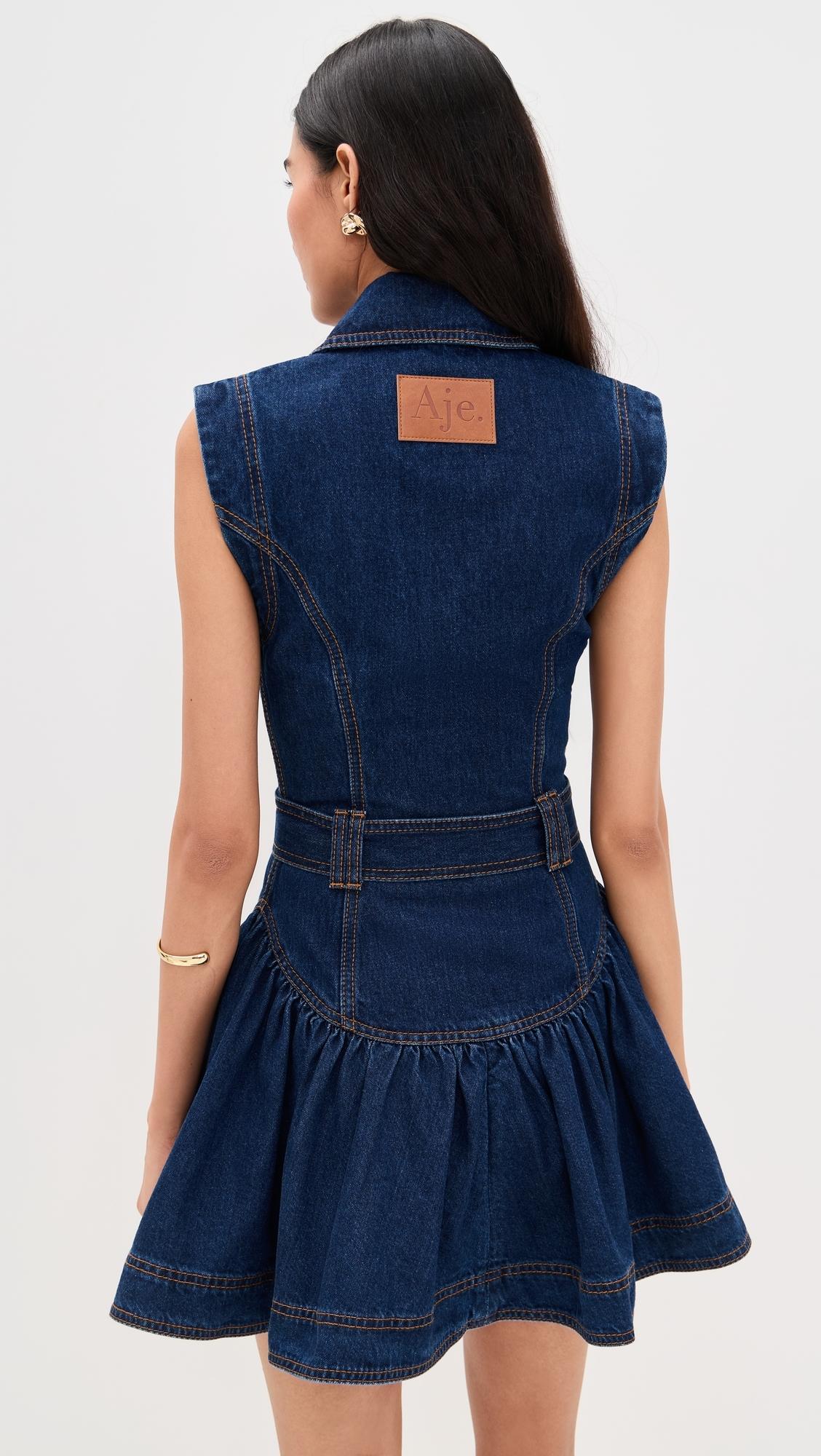 aje elena belted denim midi dress AJE ELENA BELTED DENIM MINI DRESS WASHED INDIGO SIZE 8