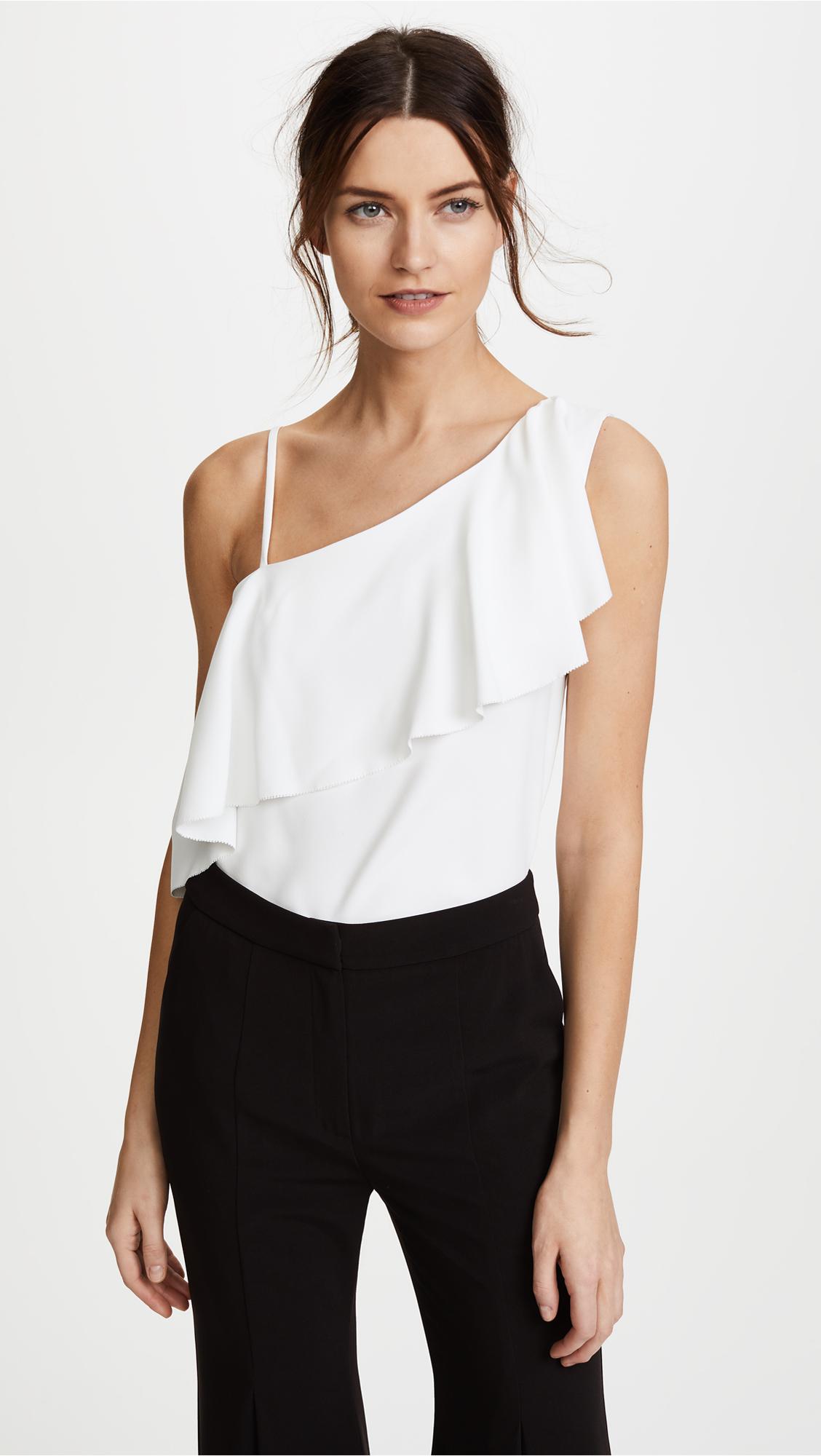 Goen.J Synthetic One Shoulder Asymmetrical Ruffle Blouse in Ivory