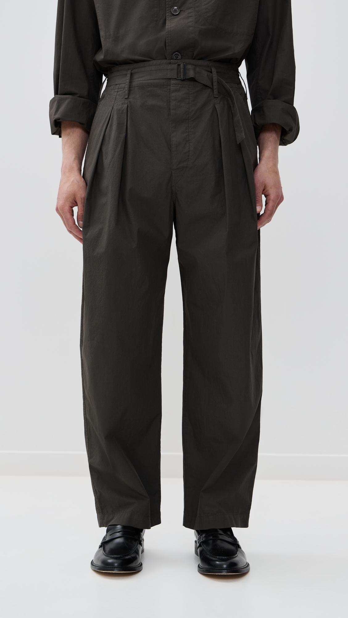LEMAIRE Belted Pleated Trousers | Grey | FARFETCH