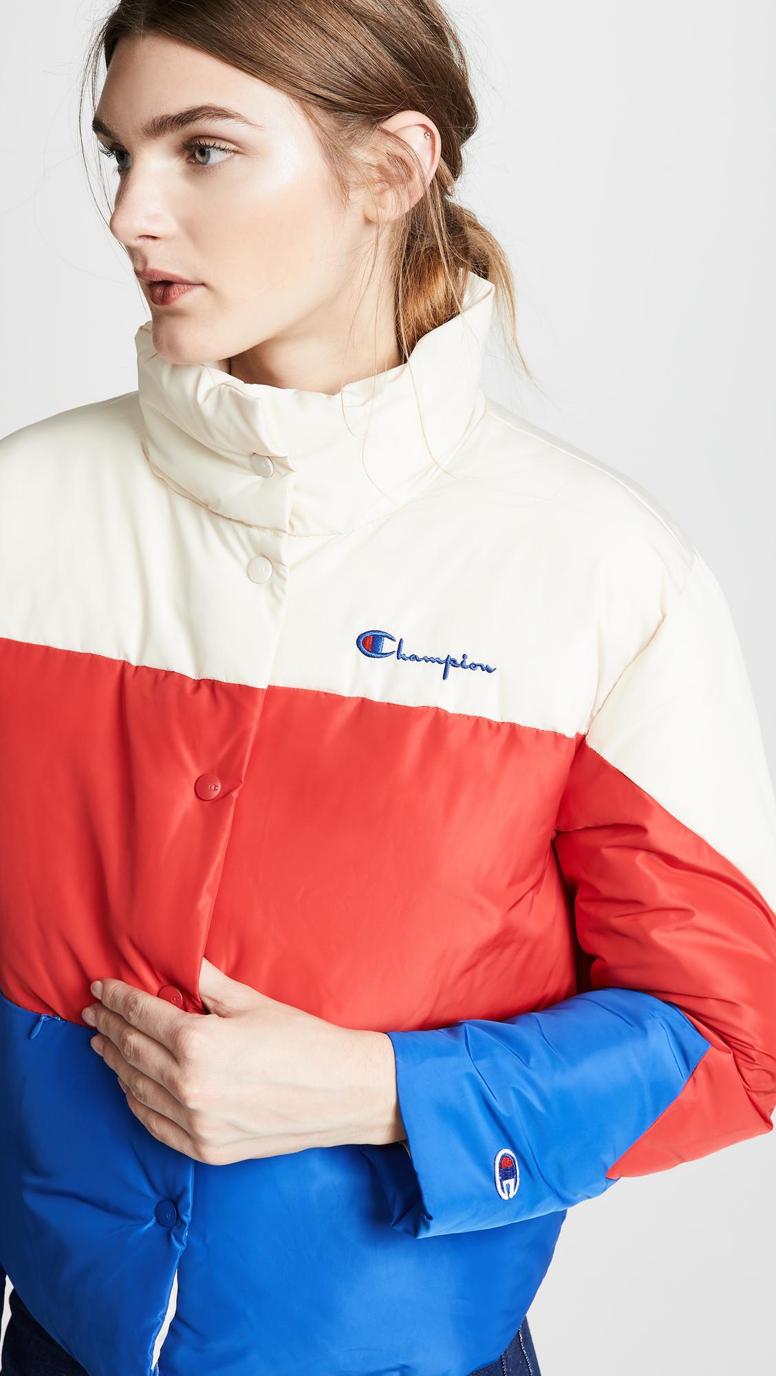 champion puffer jacket red