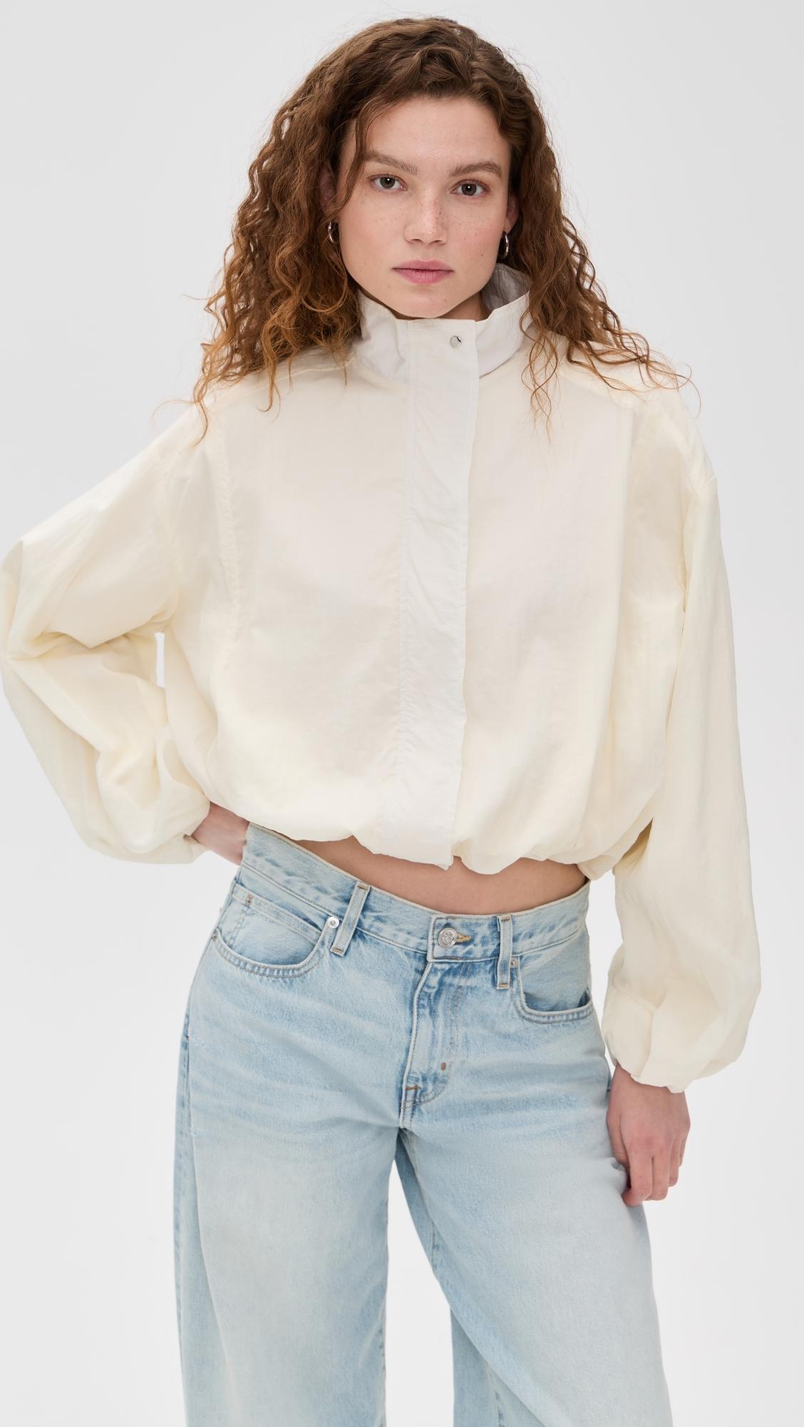 Simonett Shrug Simonett Balloon Sleeve Gathered Jacket In Natural Lyst