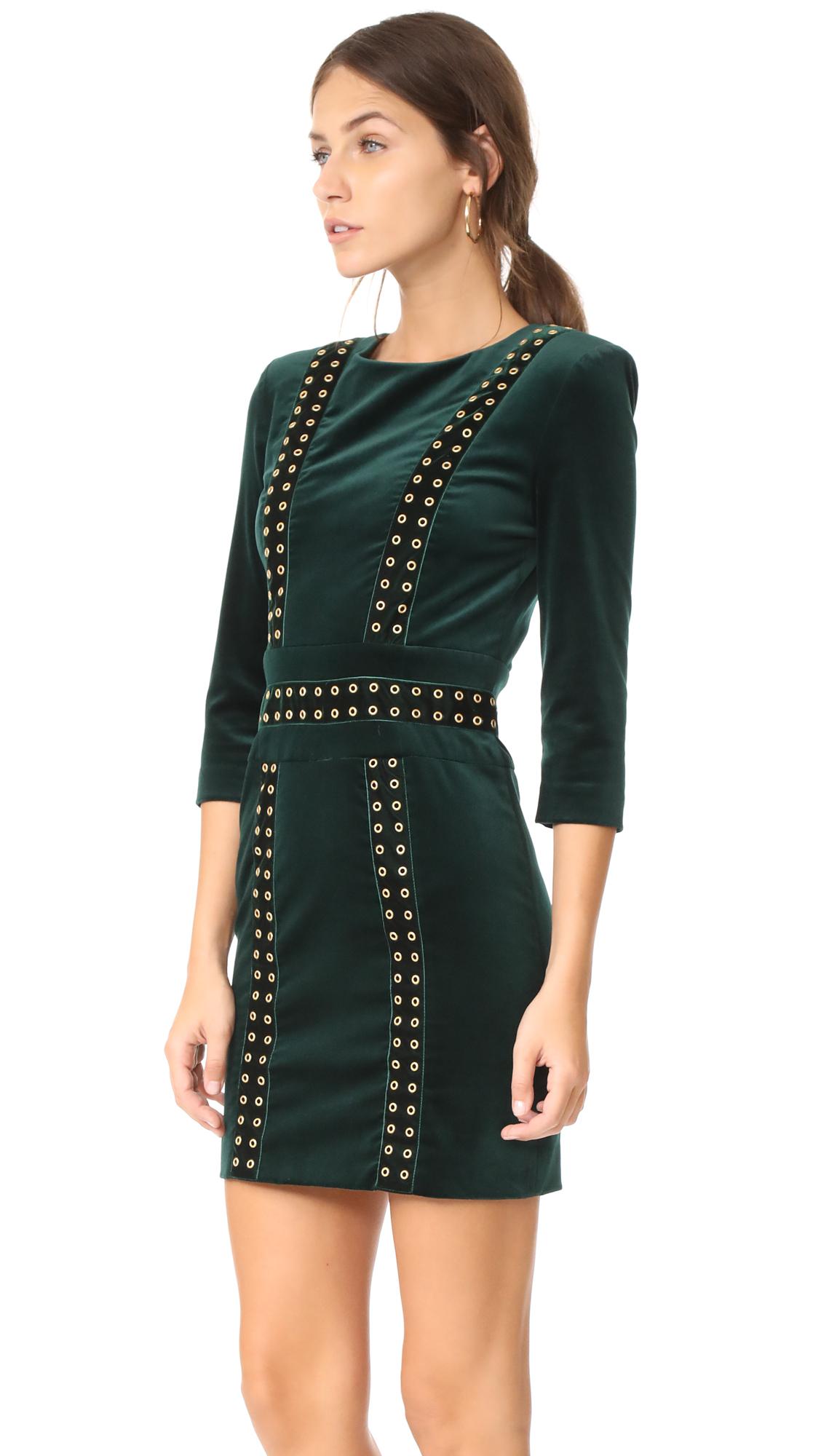 Balmain Velvet Mini Dress in Dark Green 