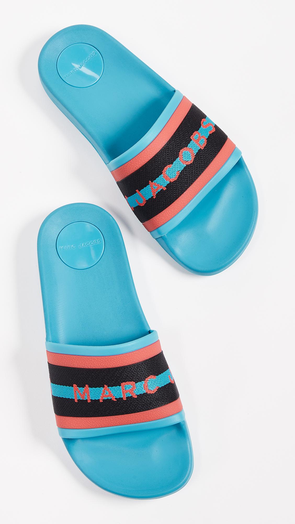 marc jacobs cooper webbing aqua slides