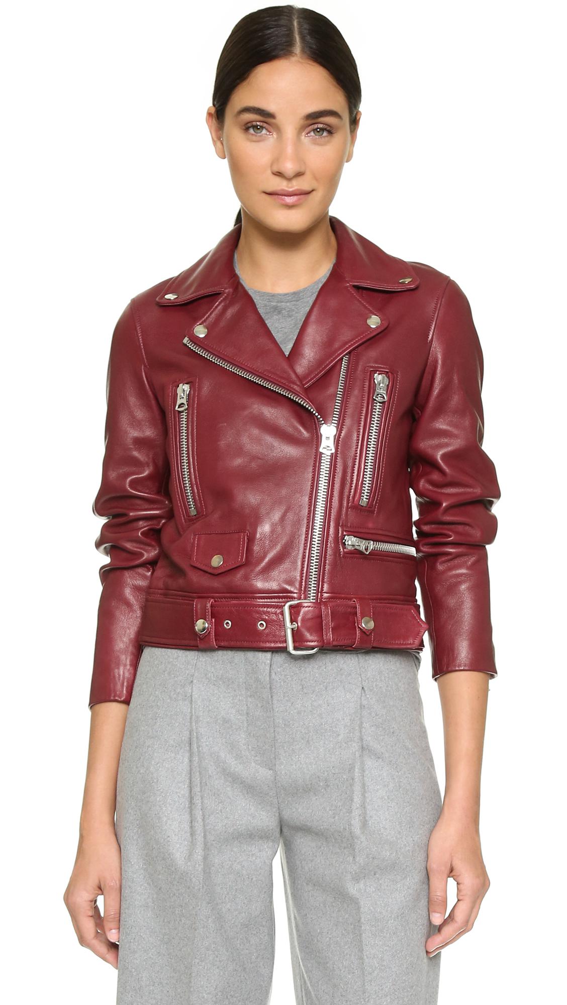 acne red leather jacket