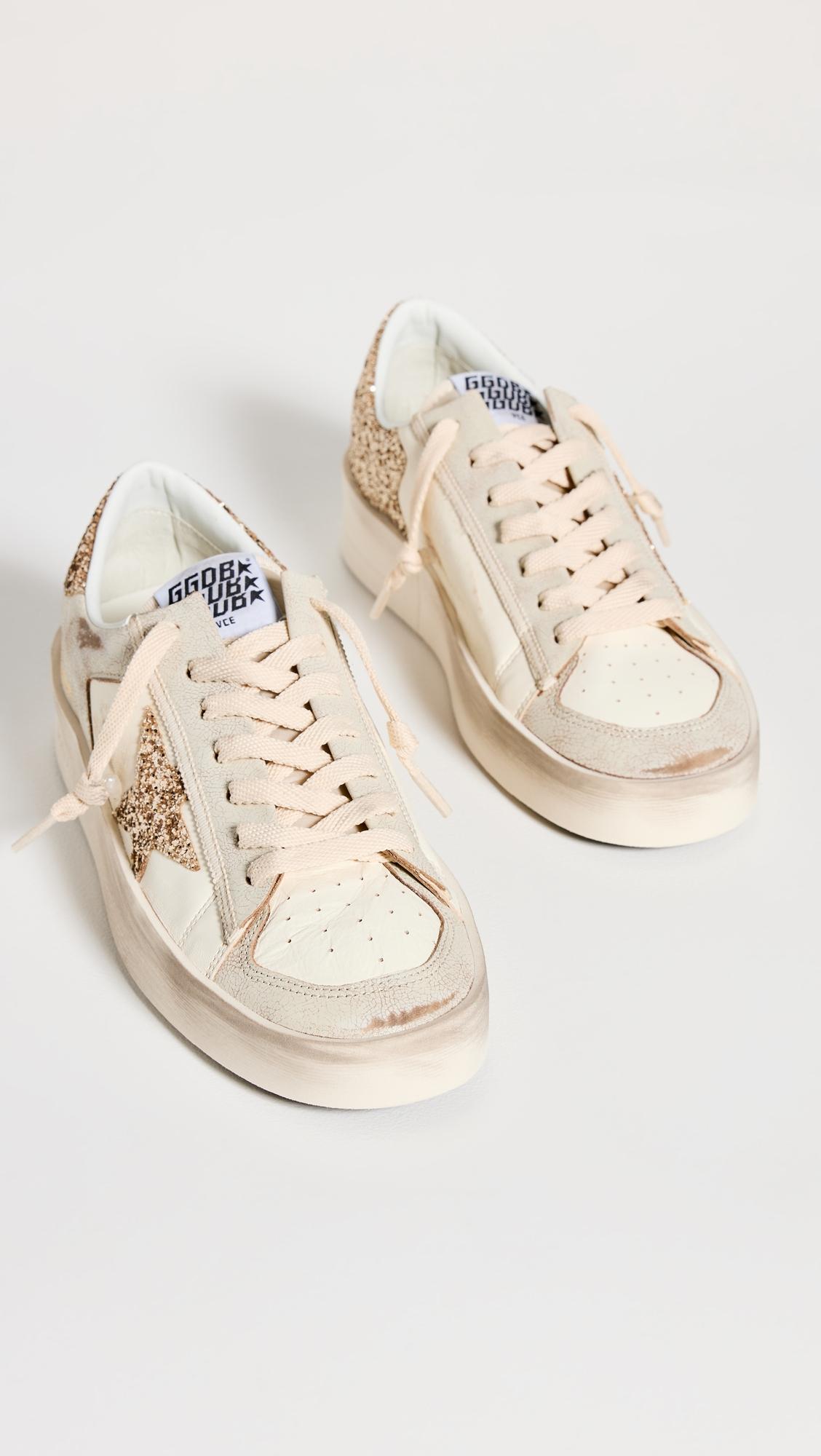 ★Golden ★ Stardan Glitter Star Leather Sneakers Optic Golden Goose Stardan Vintage Leather Glitter Sneakers in