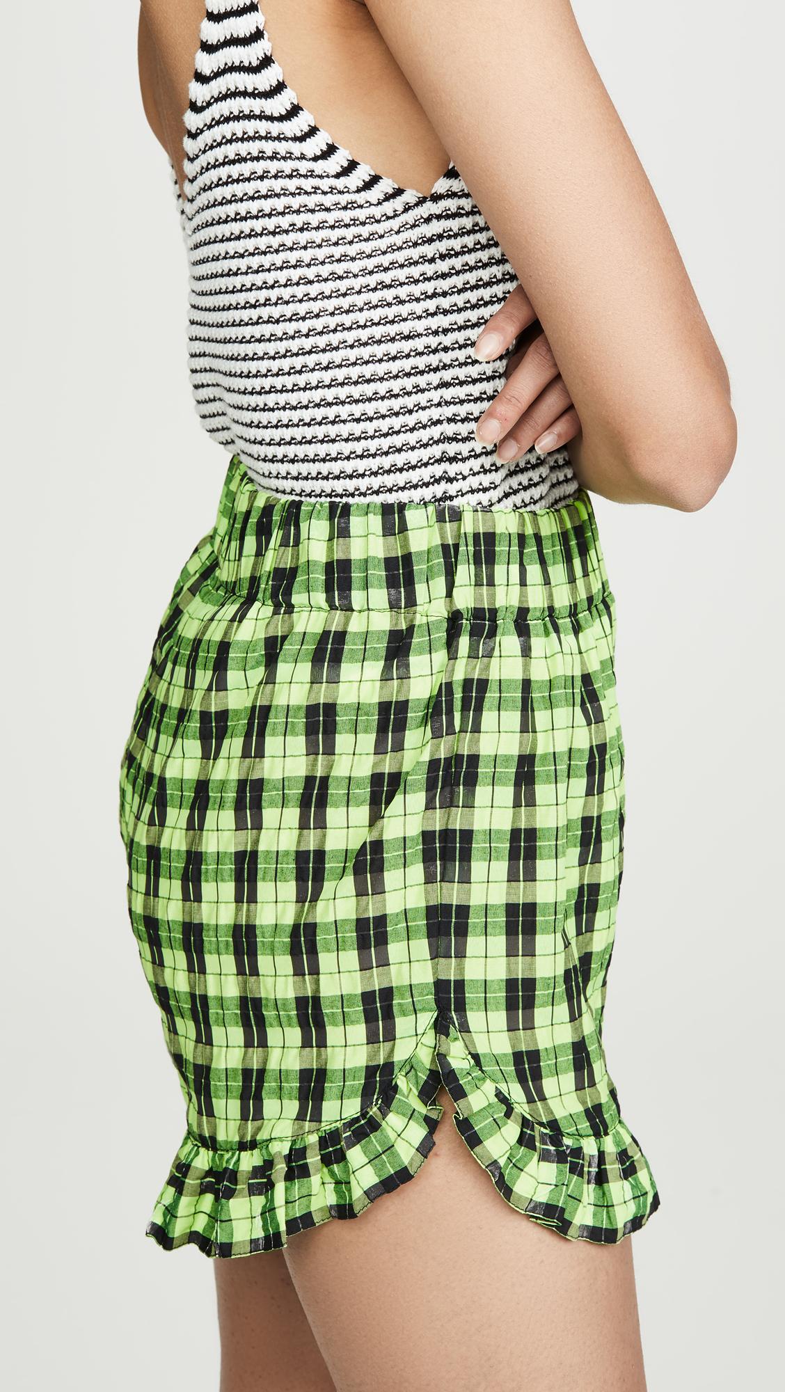 Ganni Crinkle Cotton Shorts in Black 