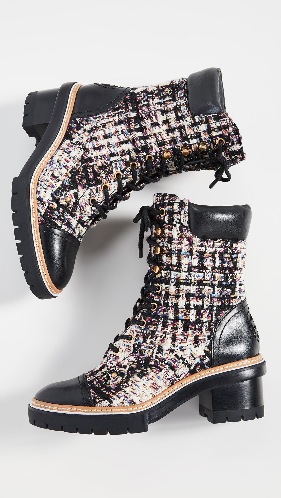 Tory Burch Tweed Miller 60mm Lug Sole Booties in Black - Lyst