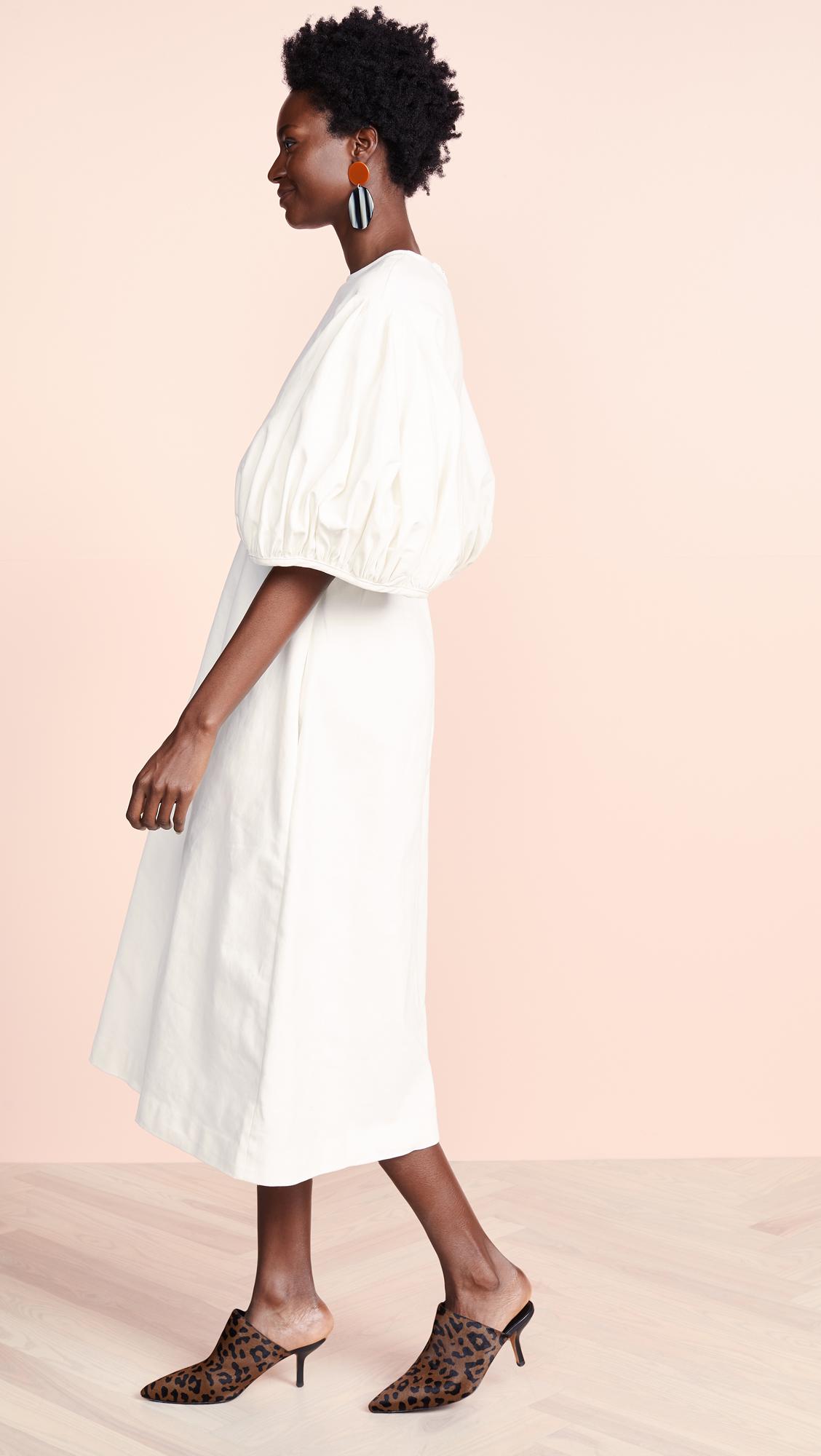 Edit Balloon Sleeve Dress in White | Lyst