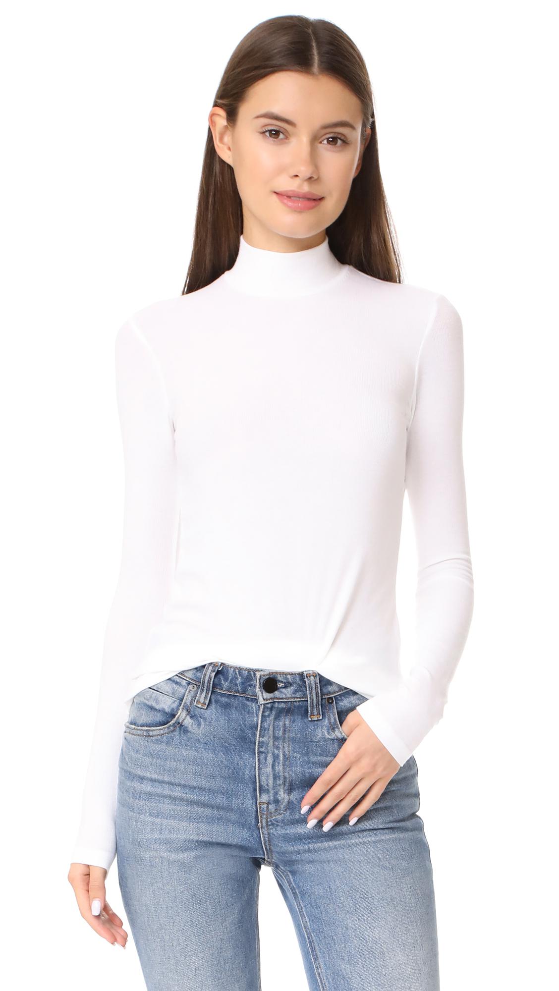 Lyst - Atm Long Sleeve Mock Neck Top in White