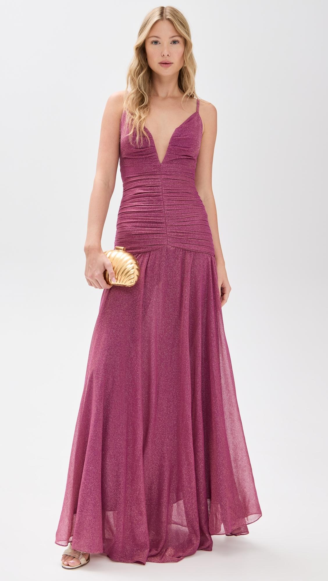 PATBO Metallic Plunge Dress in Purple | Lyst
