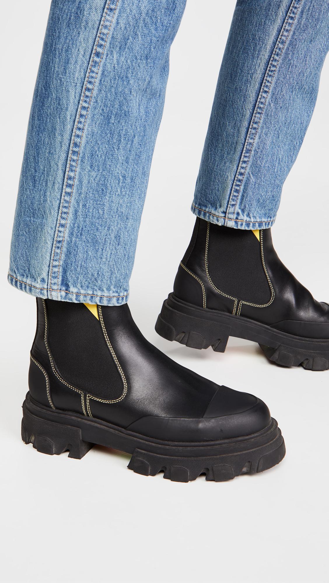 Ganni Leather Low Chelsea Boots in Black - Lyst
