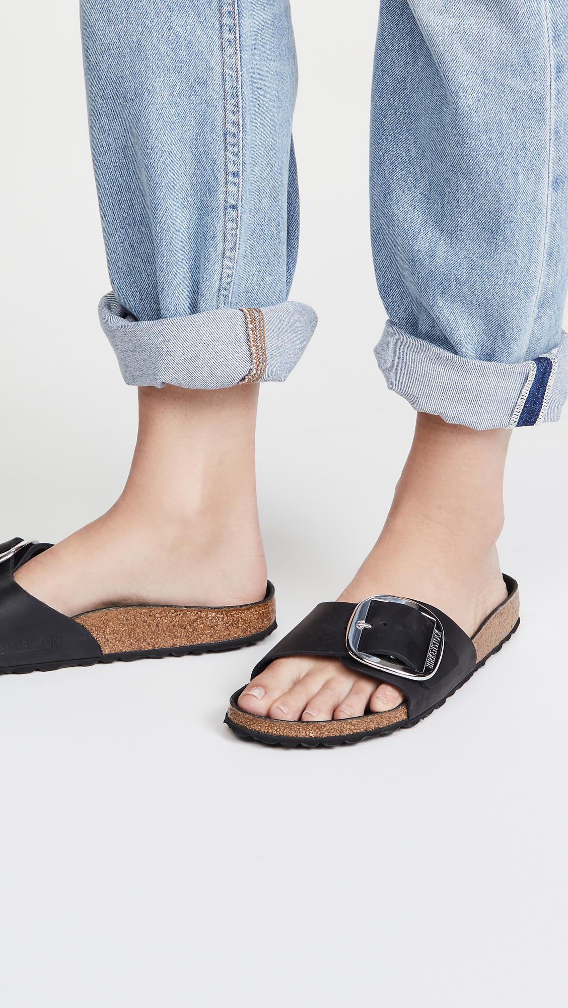 Birkenstock Madrid Big Buckle Sandals in Black | Lyst