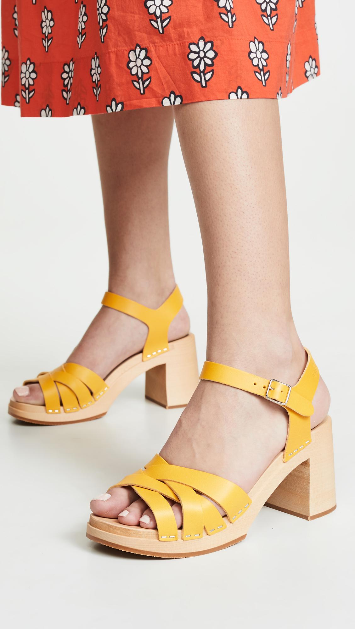 Swedish Hasbeens Leather Elsie Ankle Strap Clogs in Yellow - Lyst