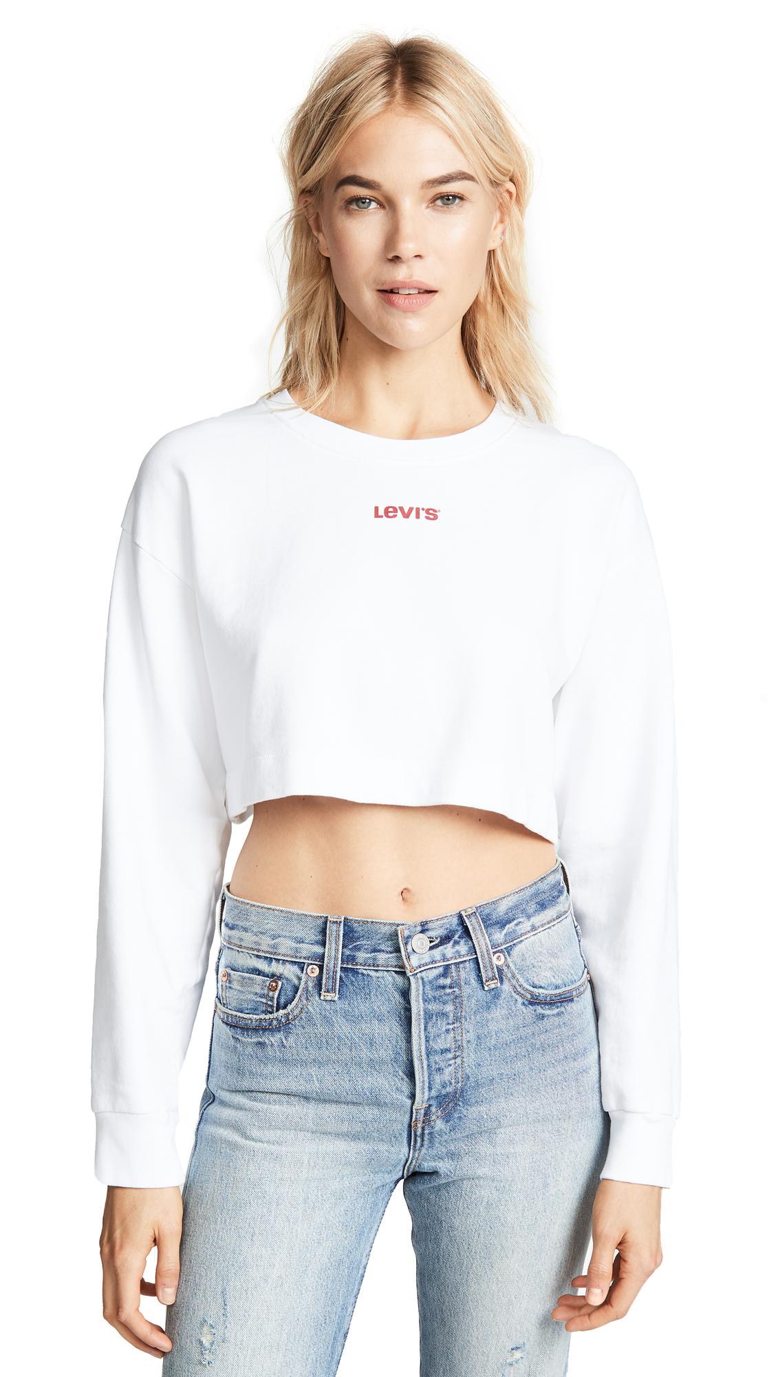 Levi's Cotton Cropped Logo Sweatshirt in White - Lyst