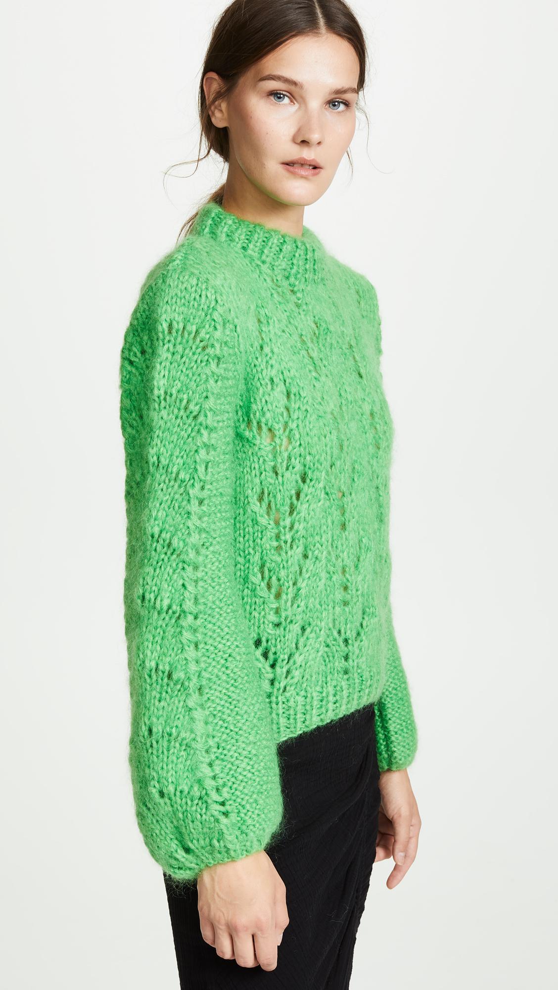 Ganni Wool Julliard Cable Knit Sweater in Green - Lyst