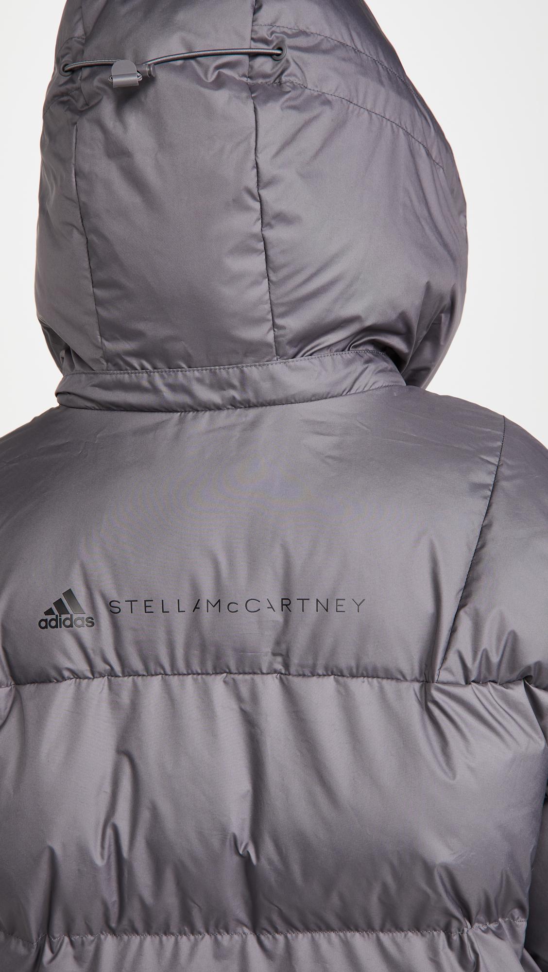 Adidas By Stella Mccartney Synthetic Long Puffer Jacket In Grey Gray Lyst