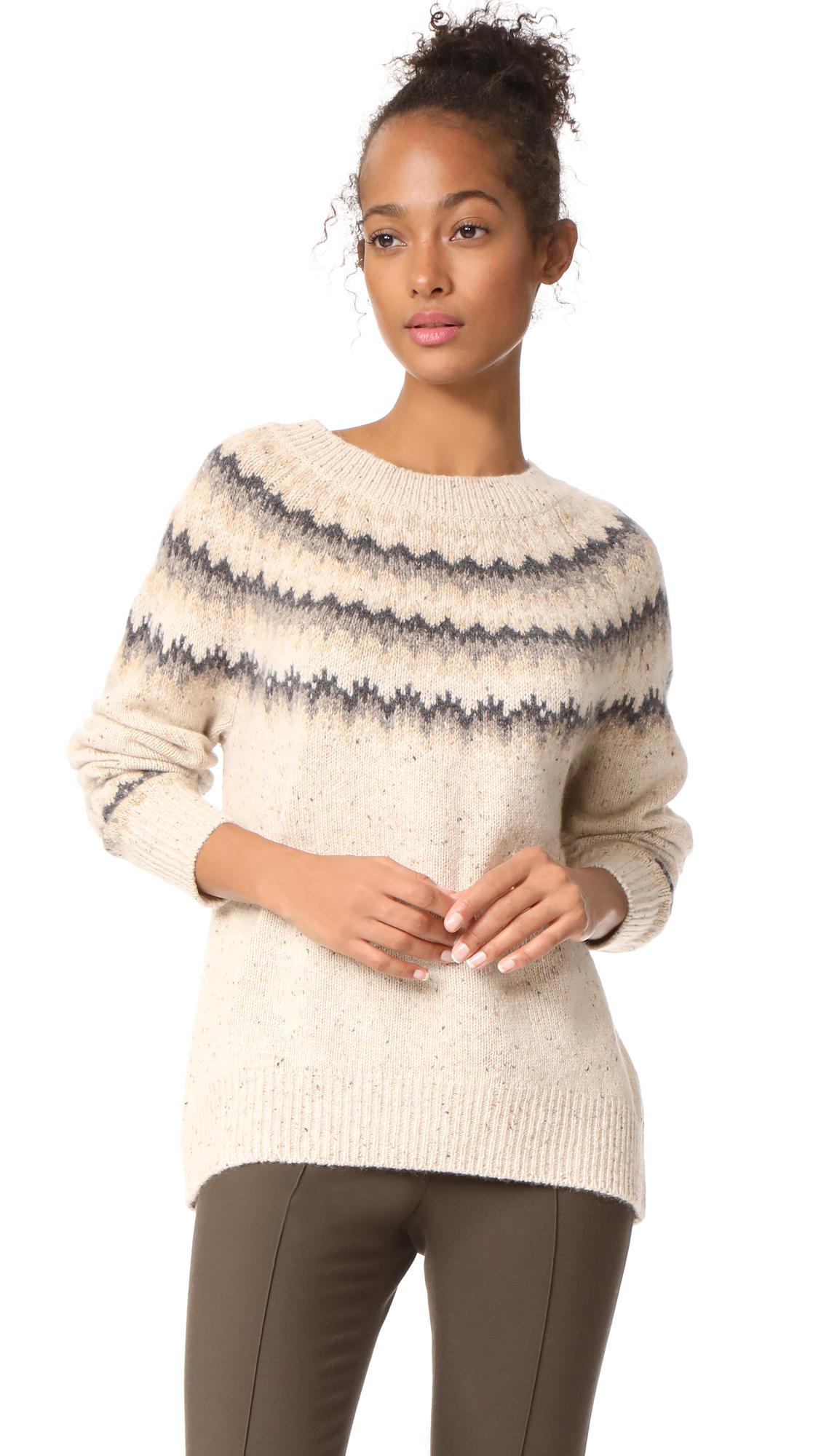 Vince Fair Isle Cashmere Sweater in Natural | Lyst