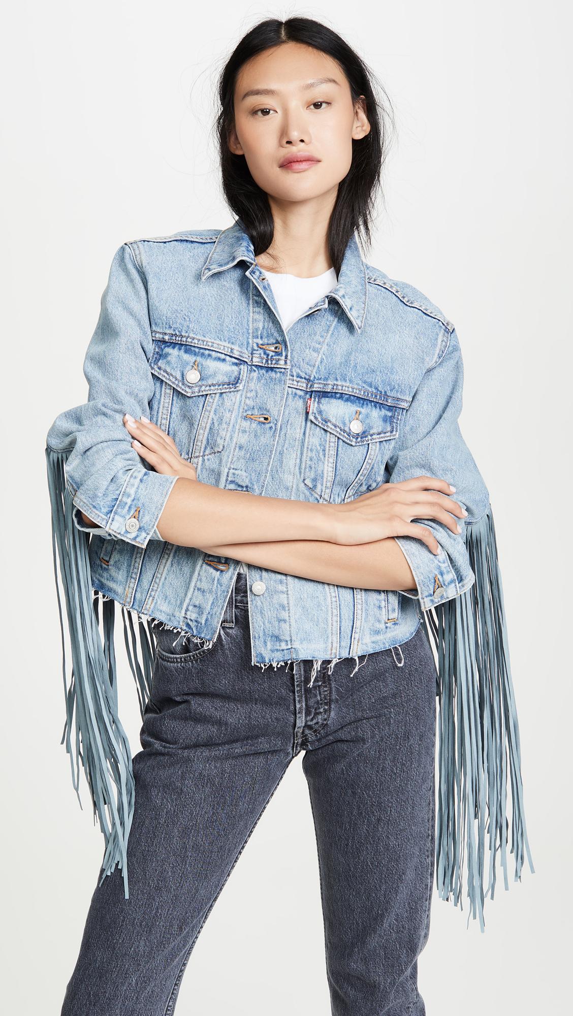 Levi's Exboyfriend Fringe Trucker Jacket in Blue Lyst
