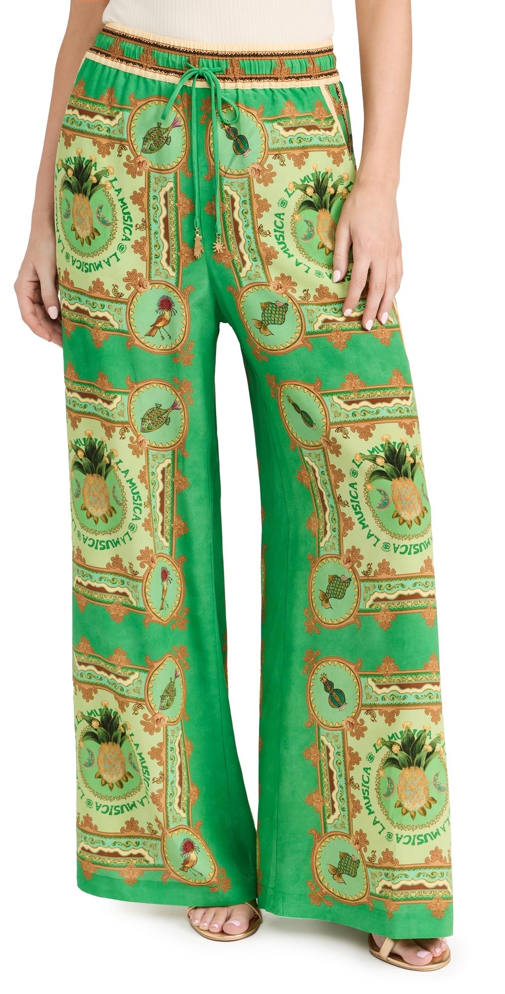 【Alemais】 Rollersプリントシルク palazzoパンツ Rollers printed silk palazzo pants in white - Alemais