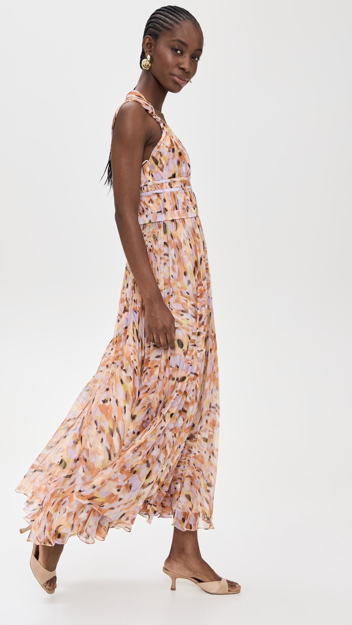 neve pleated chiffon dress AMUR Neve Pleated Chiffon Dress in Natural