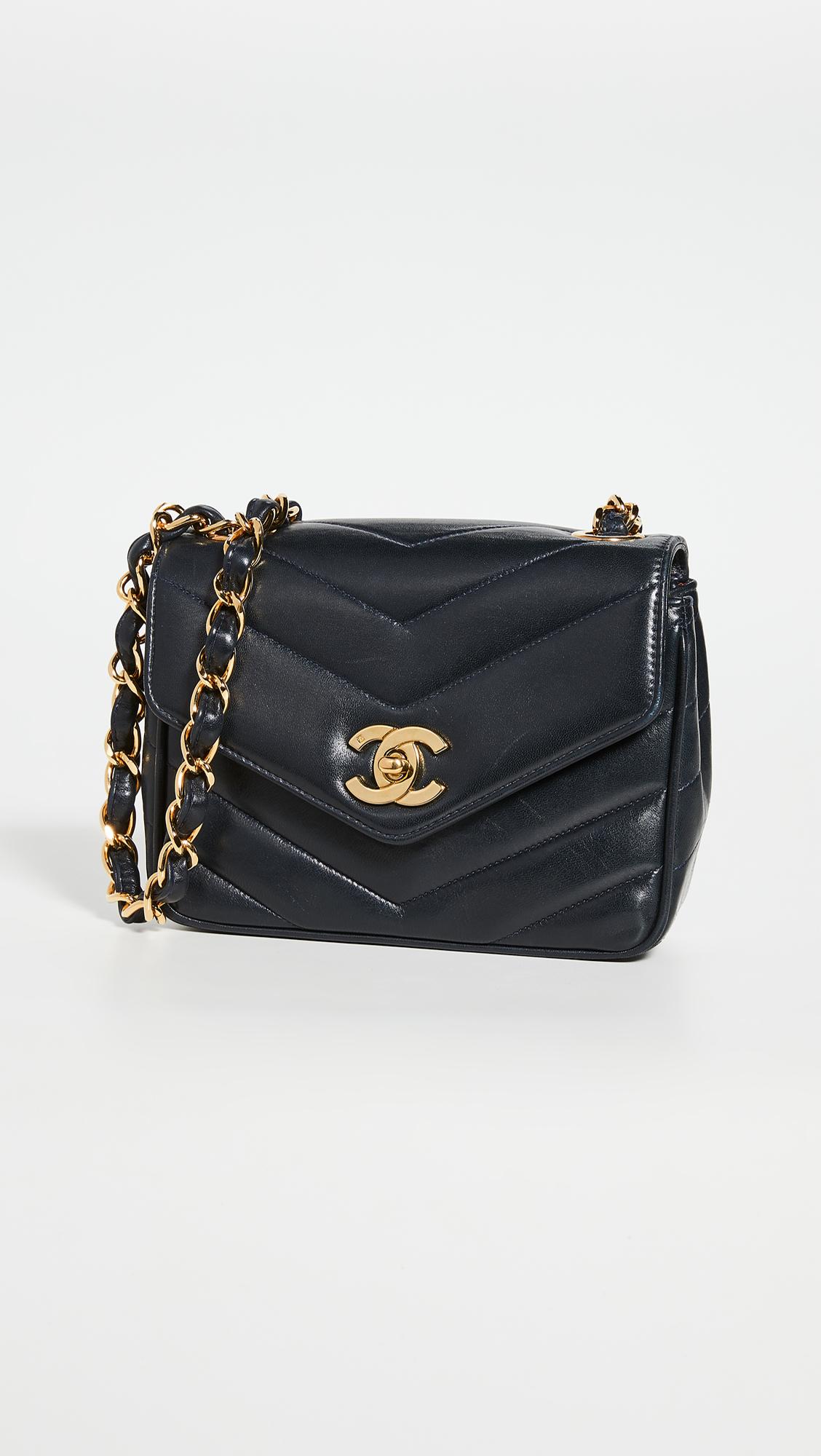 Chanel Navy Chevron Flap Mini Bag in Blue | Lyst