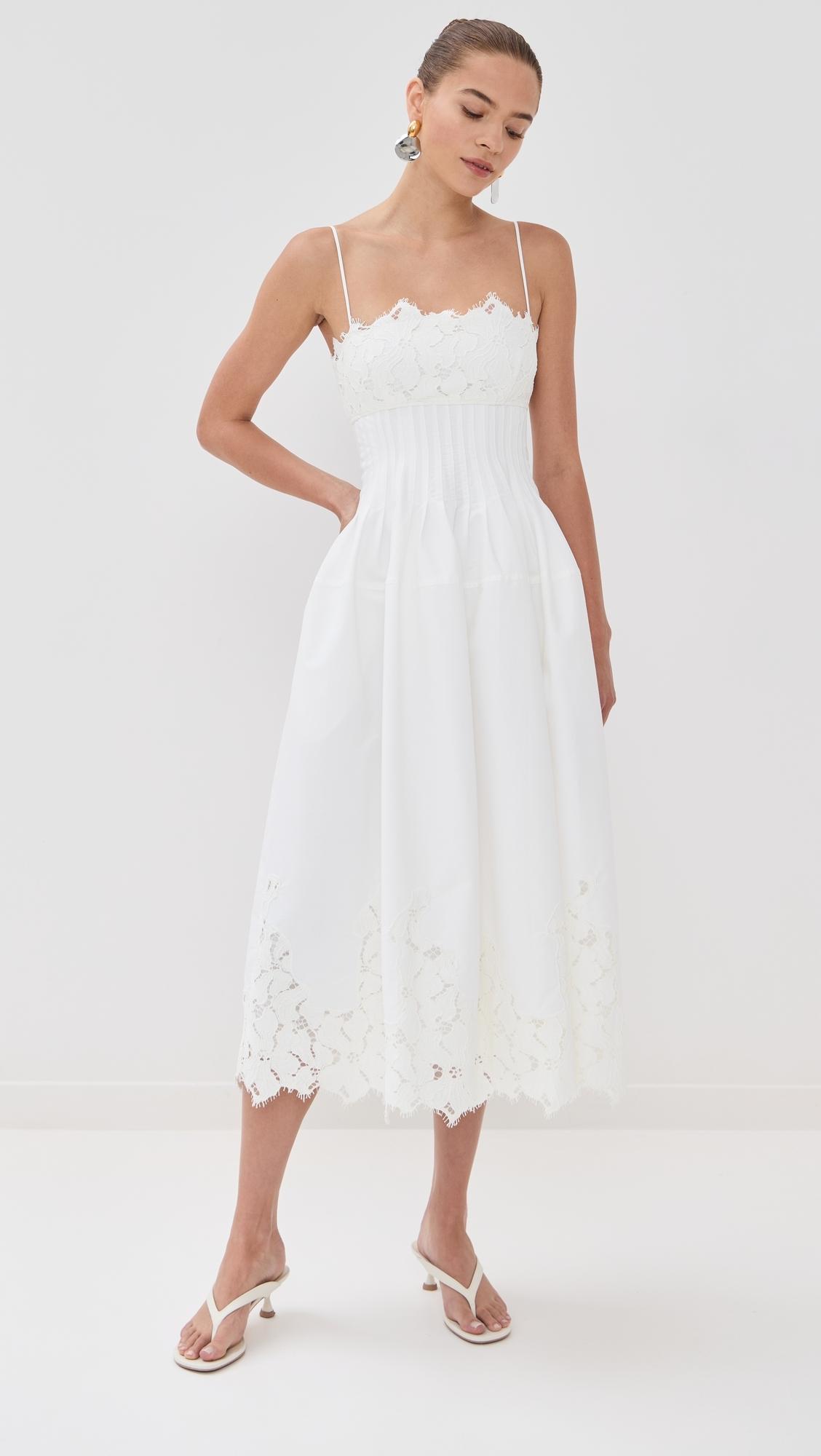 jonathan simkhai grommet lariat lace bustier midi dress Simkhai Guipure Lace Belted Midi Dress main image 1