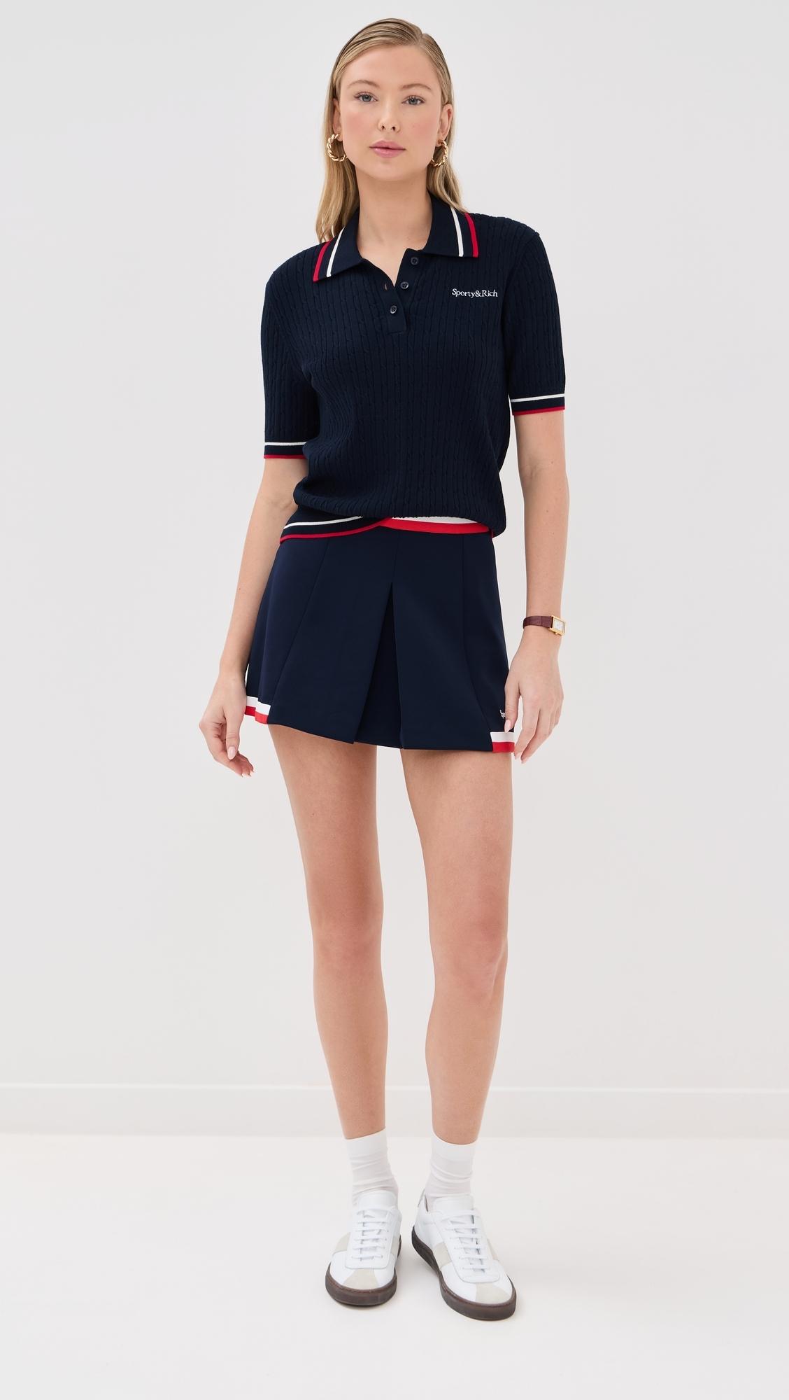 Sporty & Rich Serif Logo Mila Pleated Skirt in Blue | Lyst