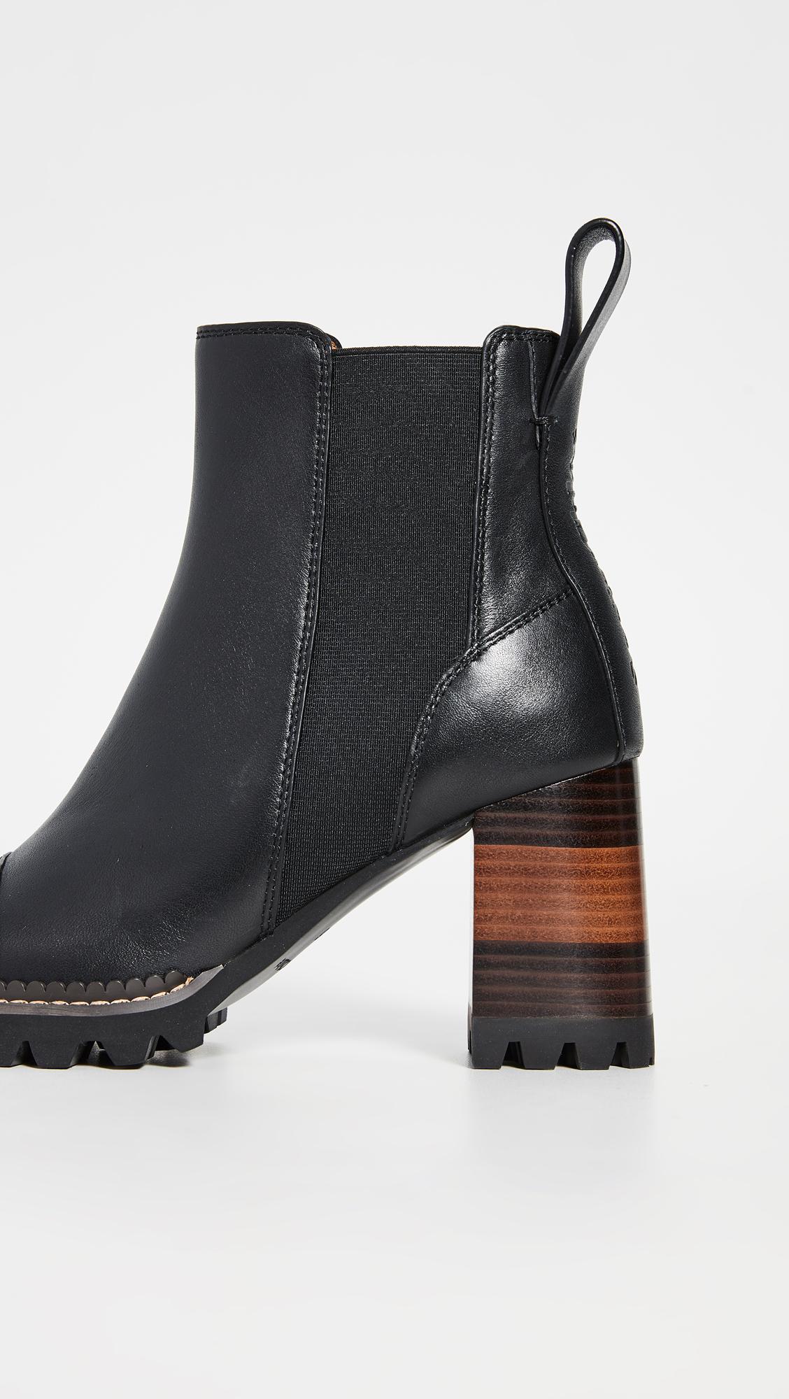 See By Chloé Leather Mallory Chelsea Lug 70mm Heel Booties in Nero (Black) - Lyst