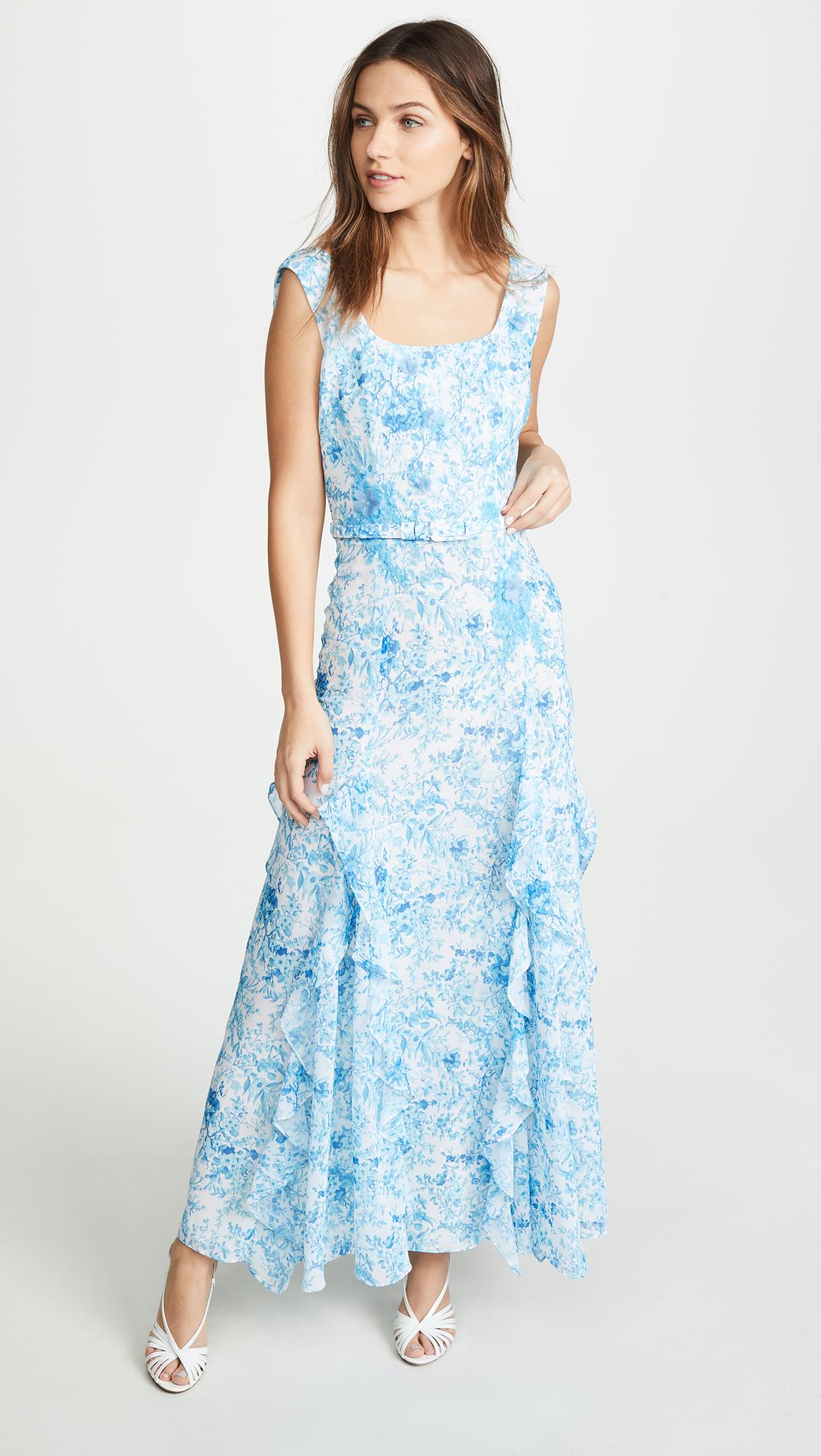 Costarellos Synthetic Floral Ruffle Dress in White/Blue