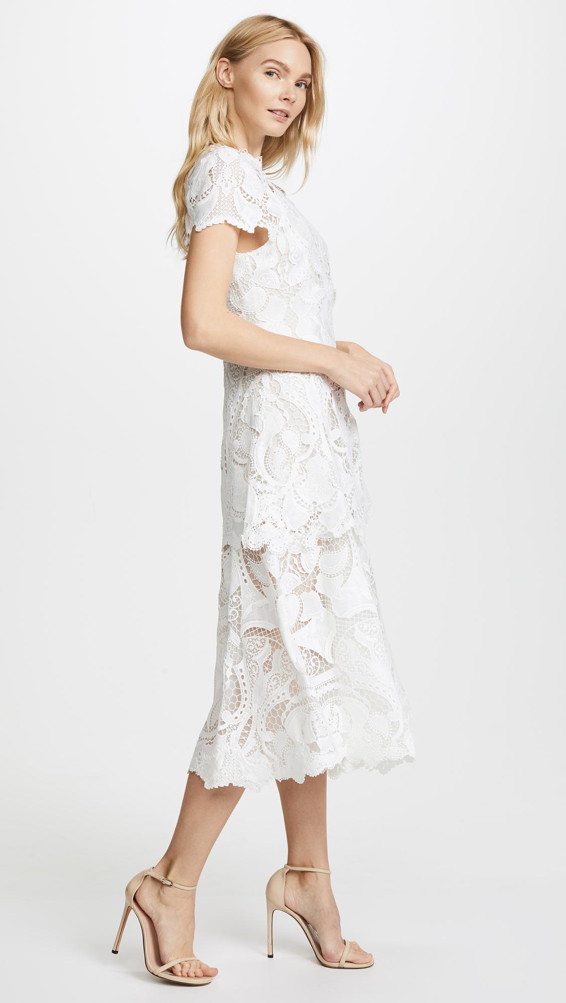 Jonathan Simkhai Lace Crepe Applique Cap Sleeve Midi Dress in Ivory (White) - Lyst