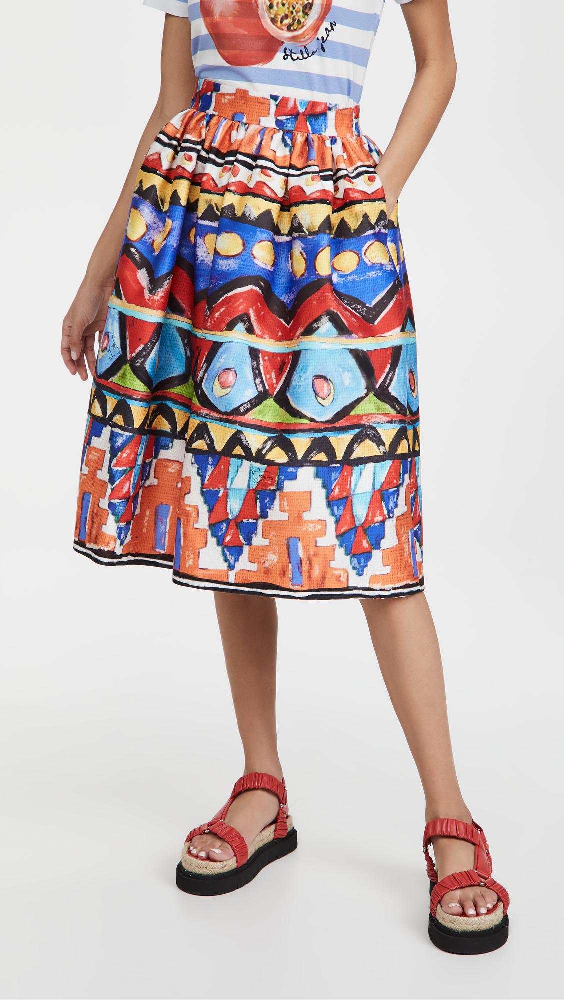 stella jean multicolor popeline skirt with habiba print