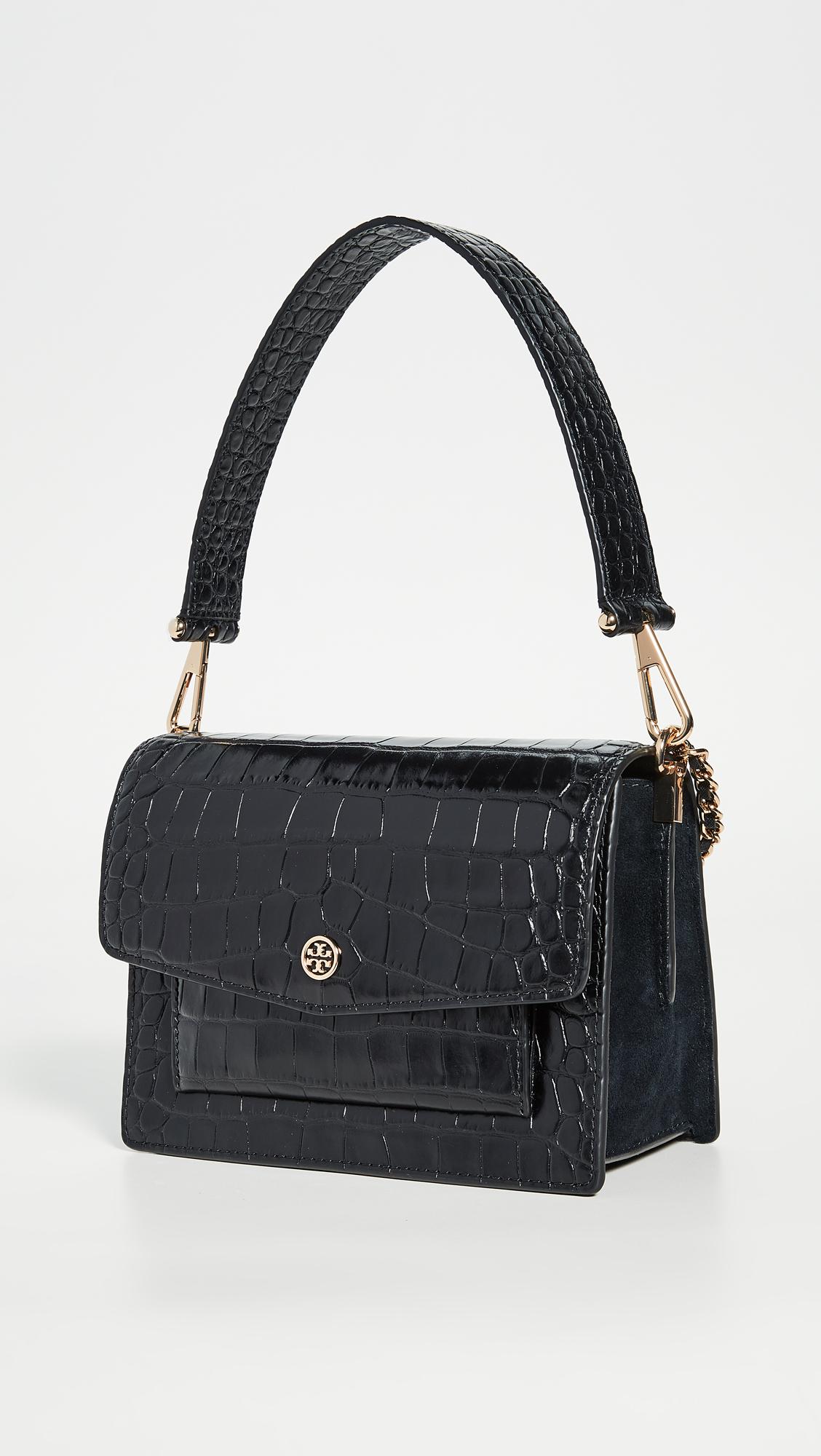 Tory Burch Leather Robinson Embossed Shoulder Bag in Black Lyst