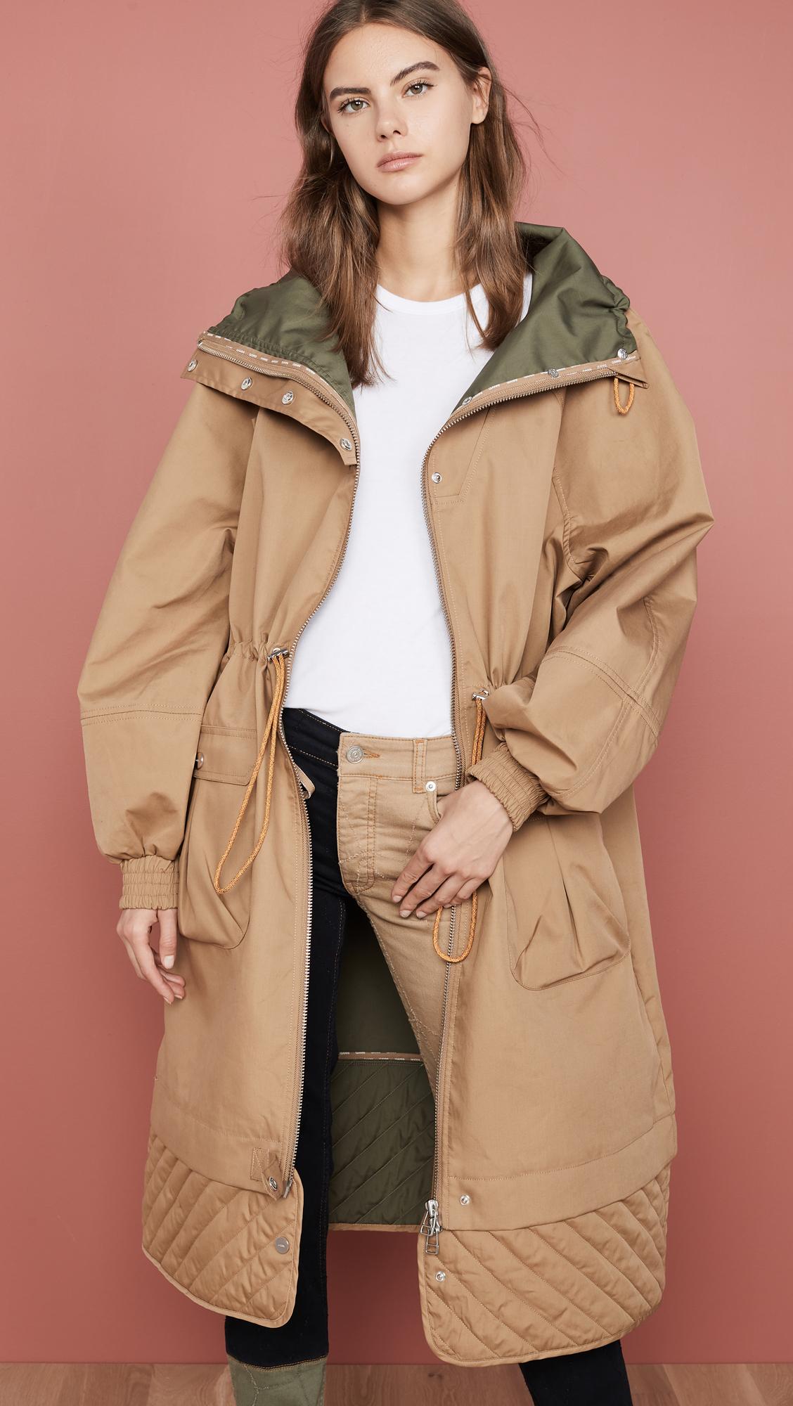 Ganni Double Cotton Trench in Natural | Lyst