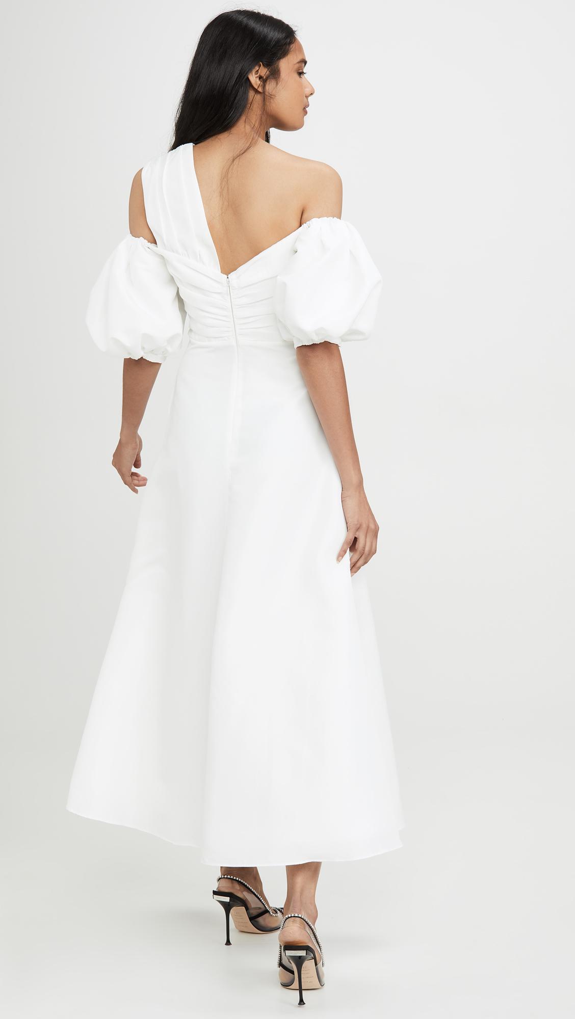 Self portrait white taffeta puff sleeve midi dress Outlet