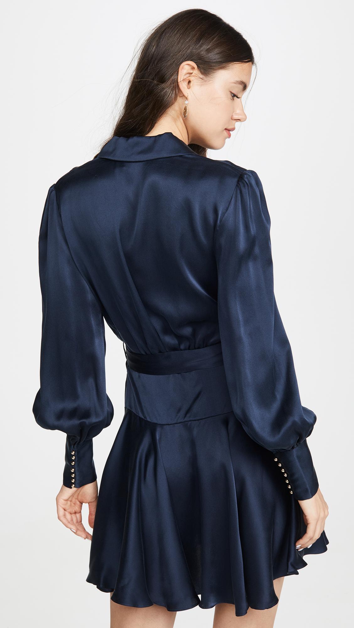 【送料&関税込】Zimmermann Navy Blue Silk Mini Dress Zimmermann Silk Wrap Mini Dress | Neiman Marcus