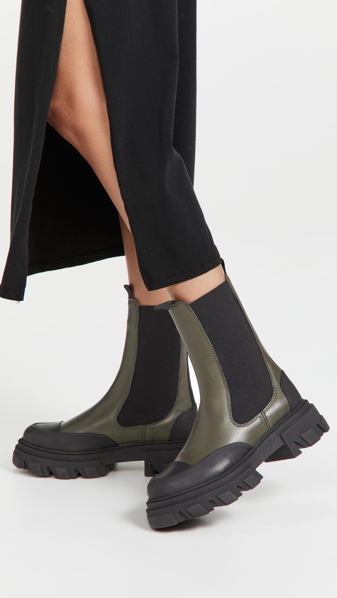 Ganni Leather Mid Chelsea Boots in Black - Lyst