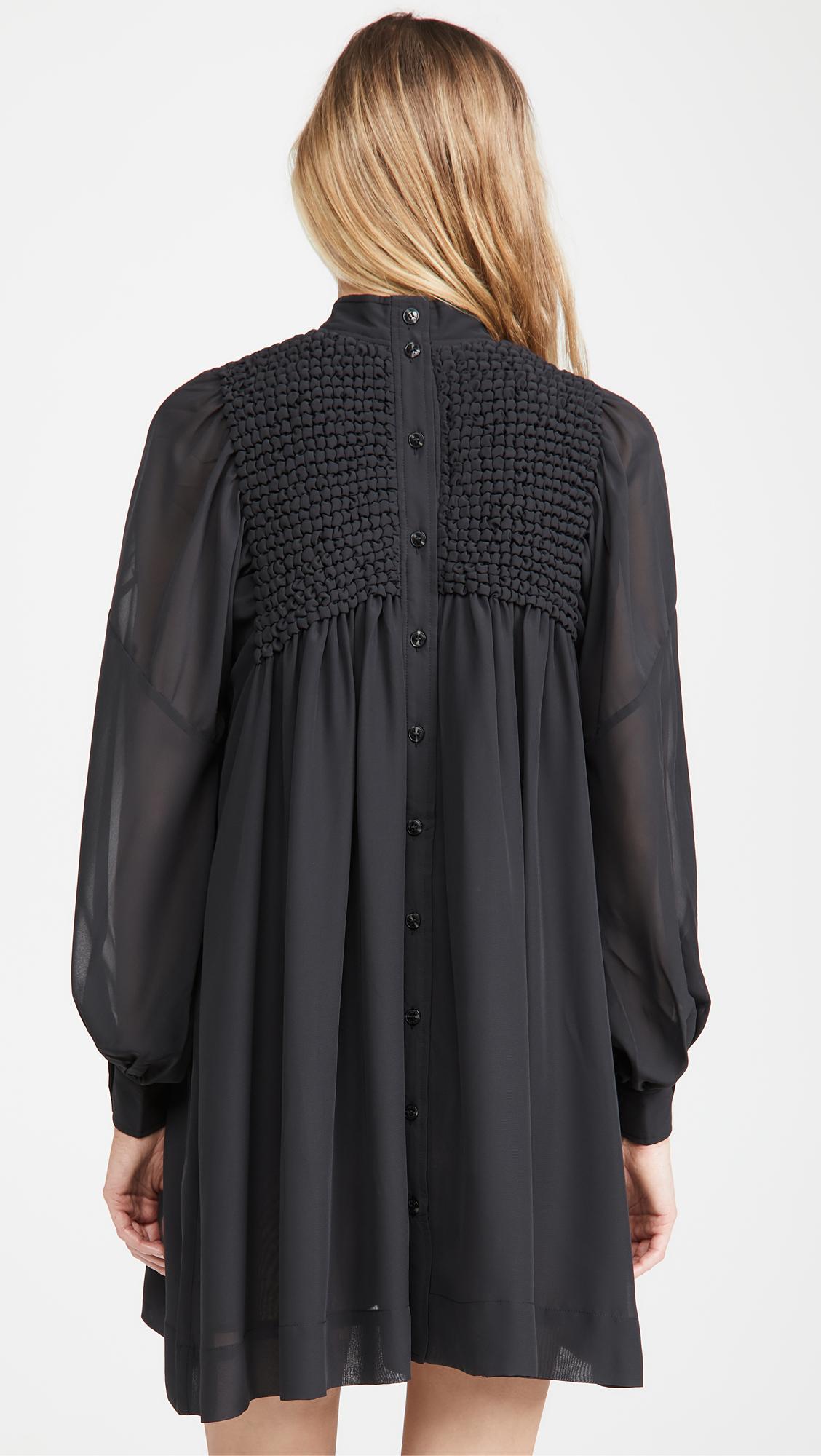 Ganni Smock Chiffon Dress in Black | Lyst