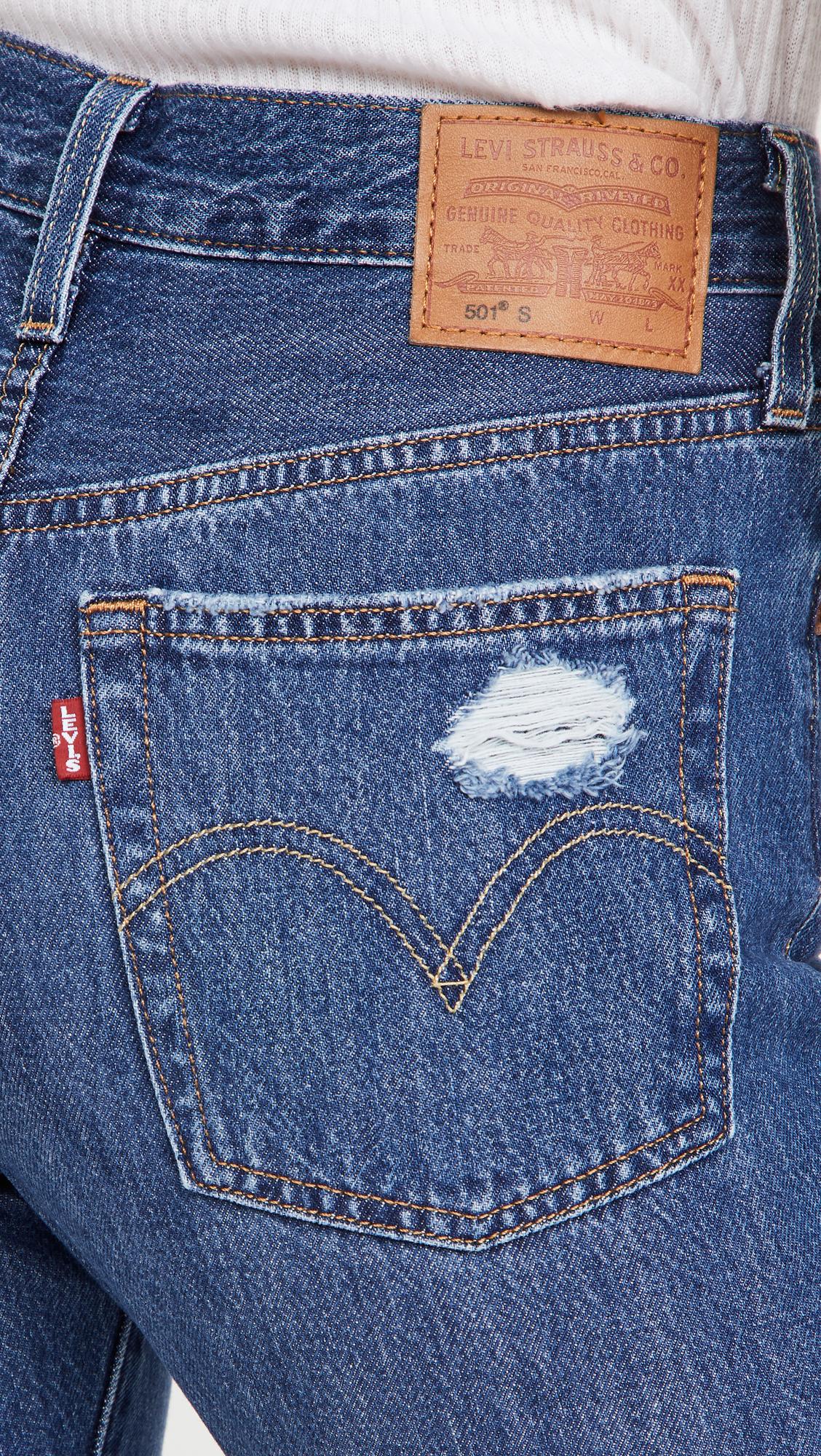 Levi's 501 Skinny Sansome Winter Dark Destruct Jeans in Blue | Lyst