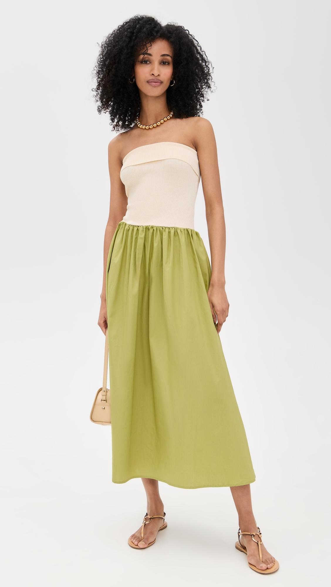 strapless pleated midi dress moon river Strapless Pleated Midi Dress (Women)