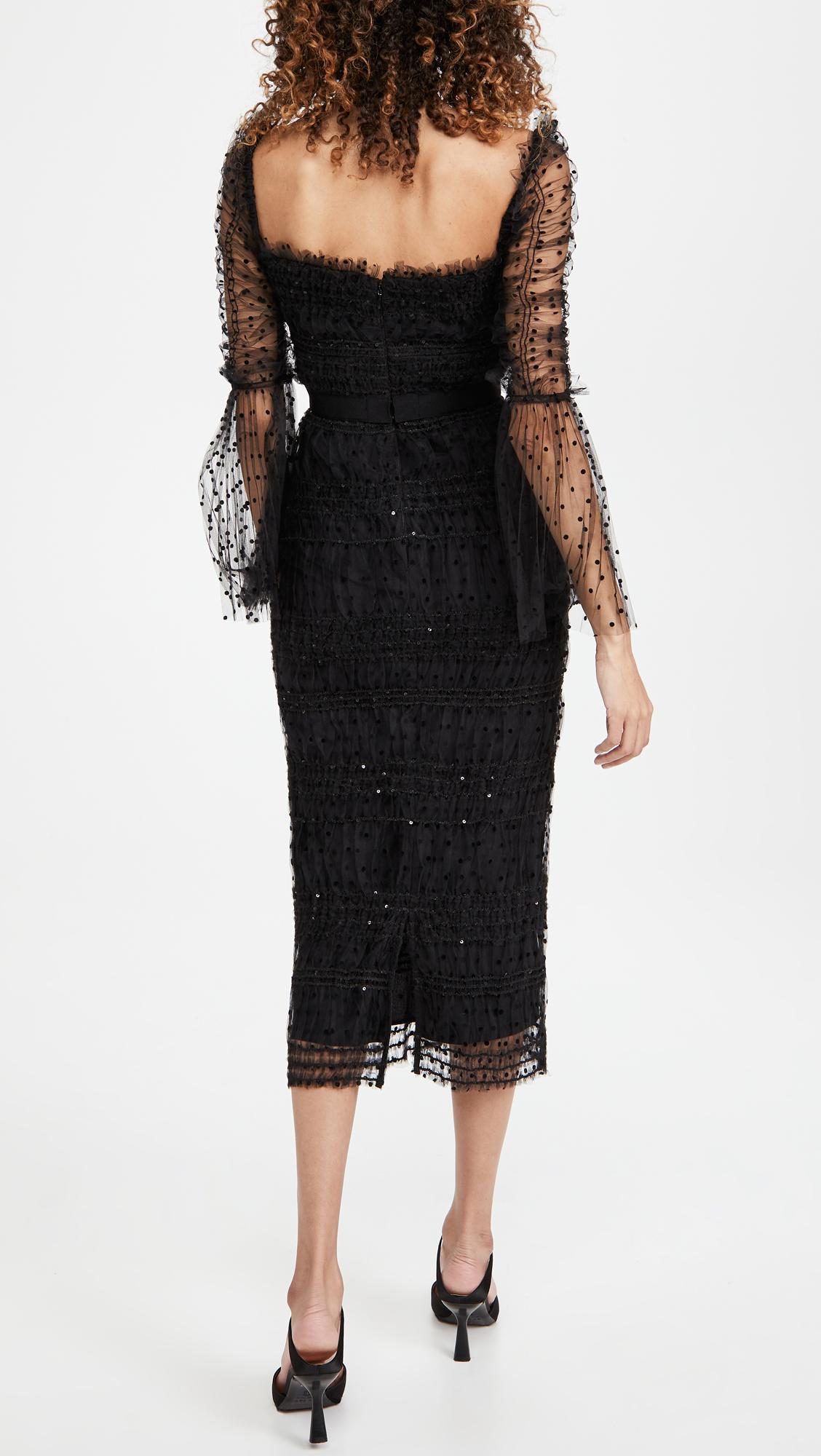 Self-Portrait Black Dot Mesh Midi Dress